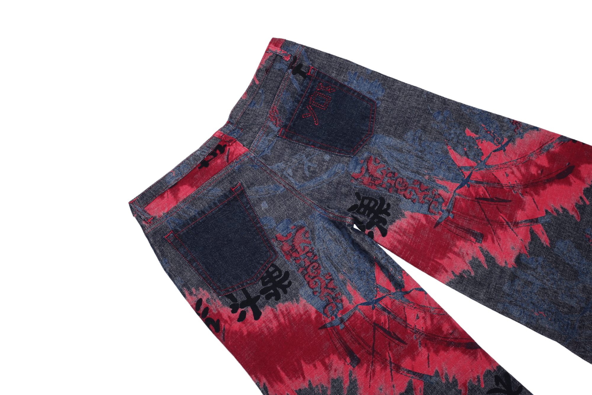 If Six Was Nine 💥YO! Japan Artwork Gold Taped Trim Crazy Flared Rap Jeans Size US 32 / EU 48 - 11 Thumbnail