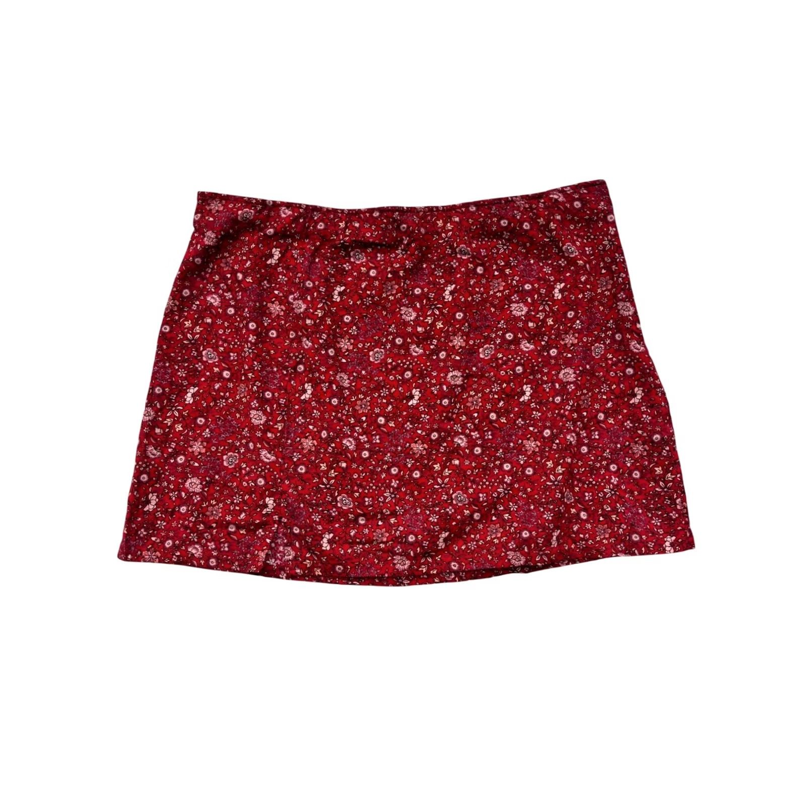Vintage VINTAGE? Not Vintage. Women’s American Eagle Skirt 2XL Red Mini Short Floral Zipper Slit THe? Size 40" / US 18 - 2 Thumbnail
