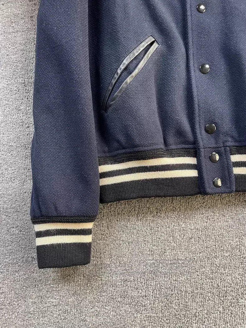 Saint Laurent Paris Saint Laurent Paris Navy Blue Wool and Leather Baseball Ja Size US S / EU 44-46 / 1 - 4 Thumbnail