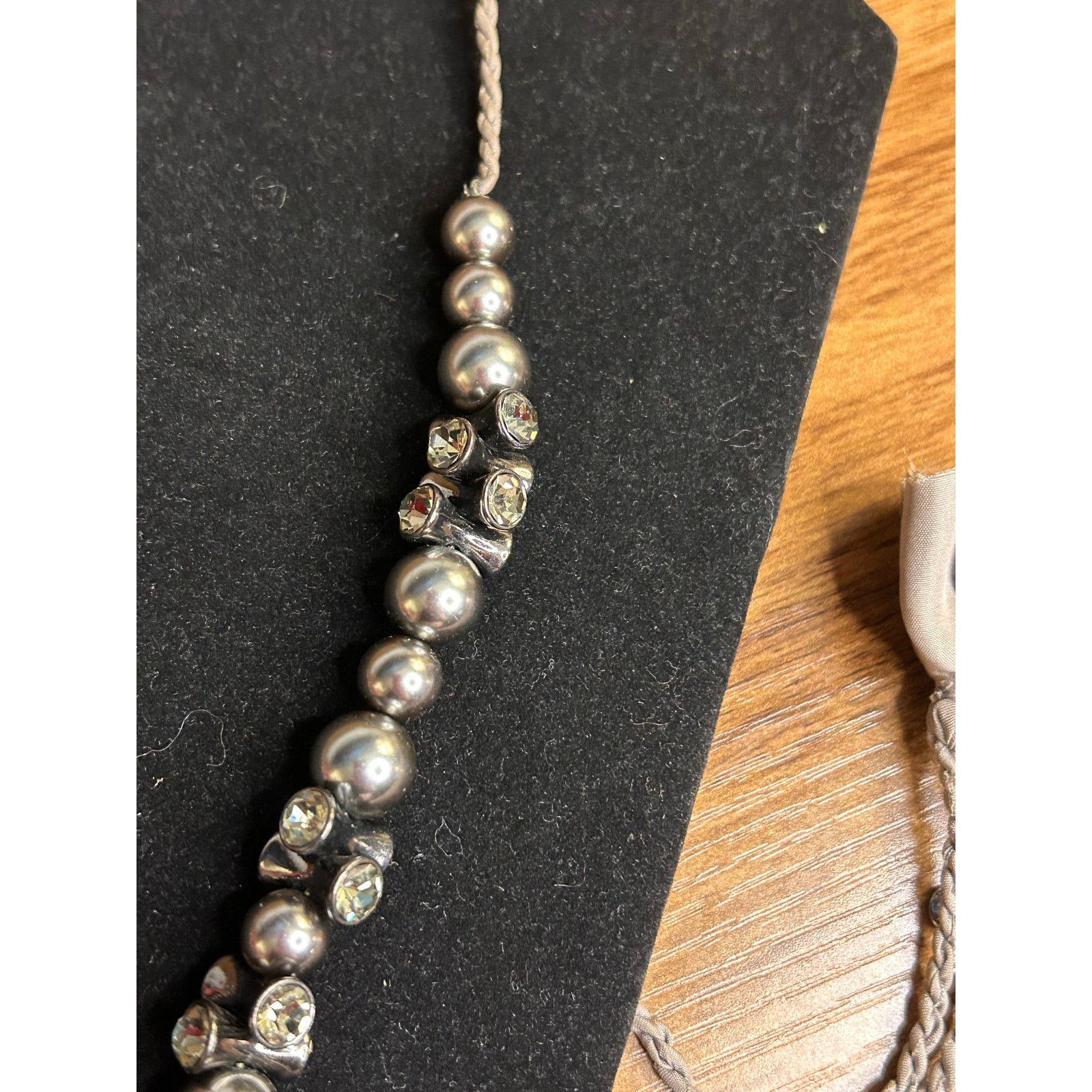 J.Crew J. Crew Hematite Tone Beads Rhinestone Braided Cord Necklace Size ONE SIZE - 4 Thumbnail