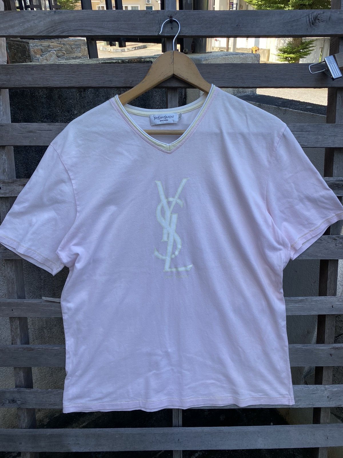 Vintage × Yves Saint Laurent 🔥 Steals 🔥 Vintage YSL pour homme Big Logo Tshirt Size XL / US 12-14 / IT 48-50 - 1 Thumbnail