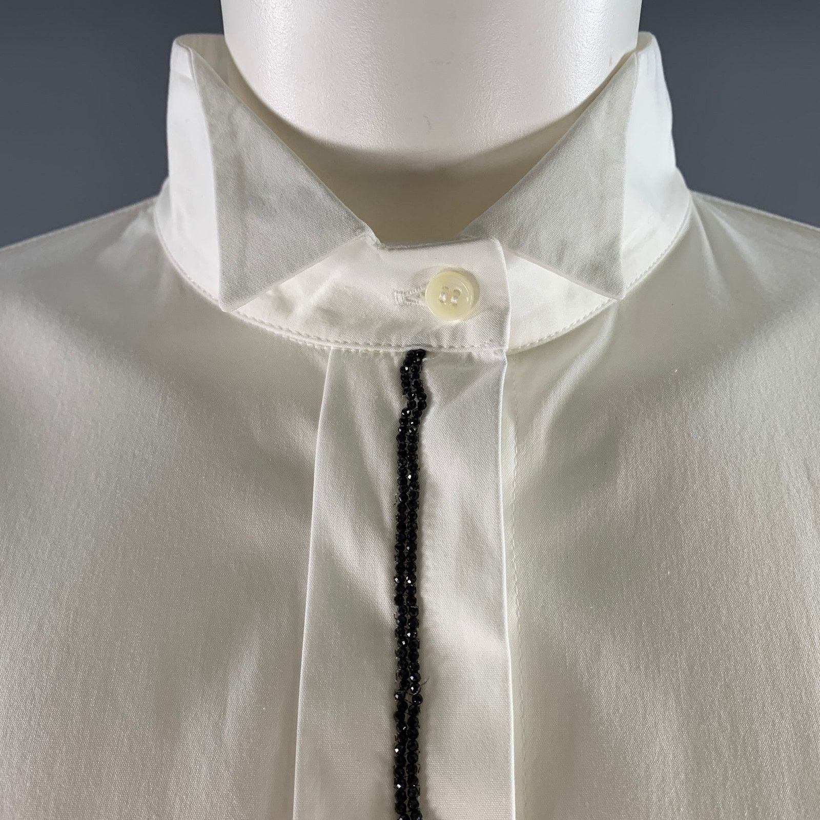 Brunello Cucinelli BRUNELLO CUCINELLI Size XL White Cotton Blend Beaded Shirt Size XL / US 12-14 / IT 48-50 - 2 Thumbnail