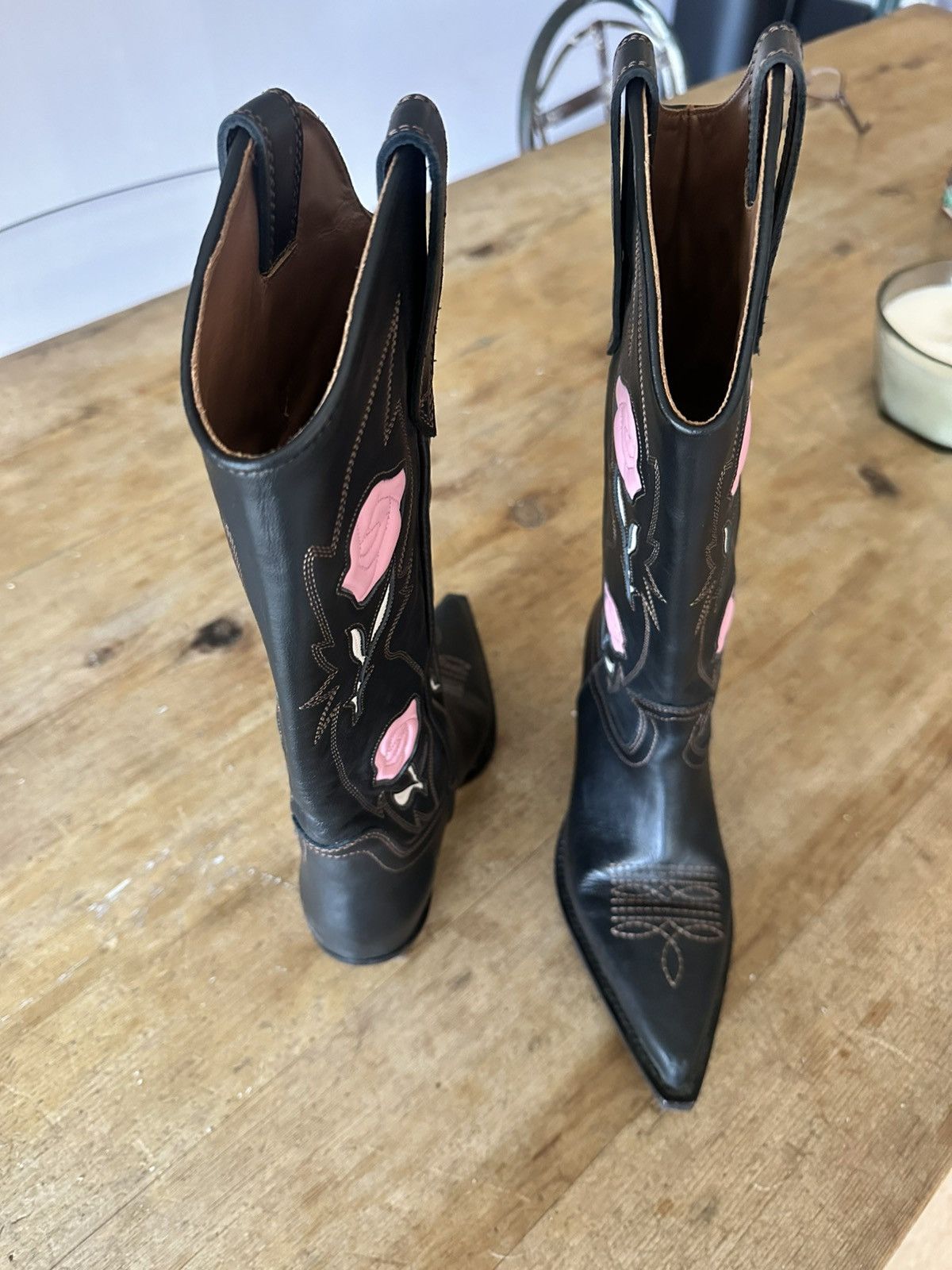 Paris Texas Rosalia Embroider Black leather cowboy boot Size US 6 / IT 36 - 2 Thumbnail