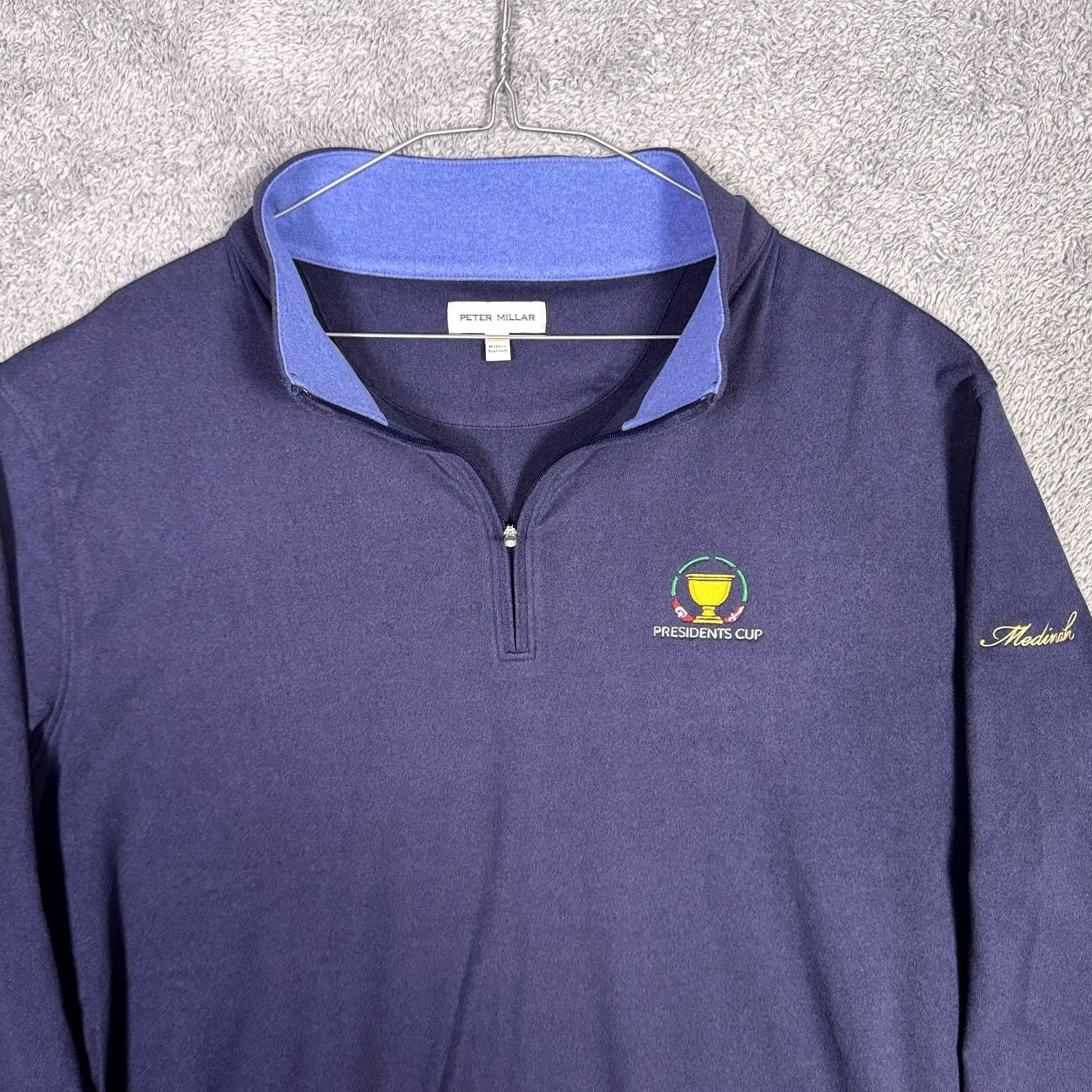 Peter Millar Peter Millar Mens XL Sweater Pullover 1/4 Zip Mock Neck ArdentAir Performance Blue Logo Zipper USA Golf Outdoors Vintage Nets? Size US XL / EU 56 / 4 - 4 Thumbnail