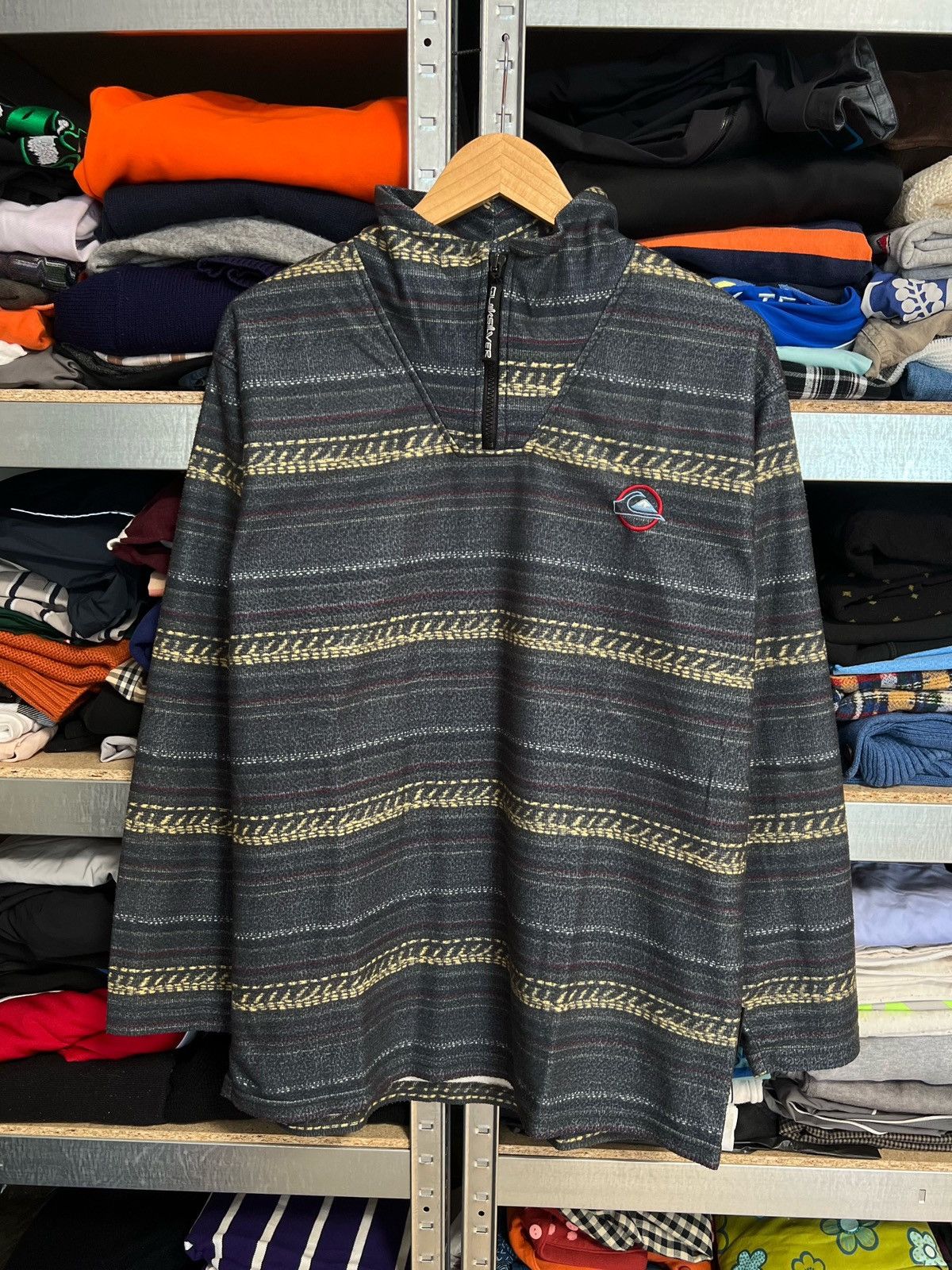 Quiksilver × Vintage Vintage Striped Quiksilver 1/4 Zip Fleece Jacket Surf Style Size US XL / EU 56 / 4 - 1 Thumbnail