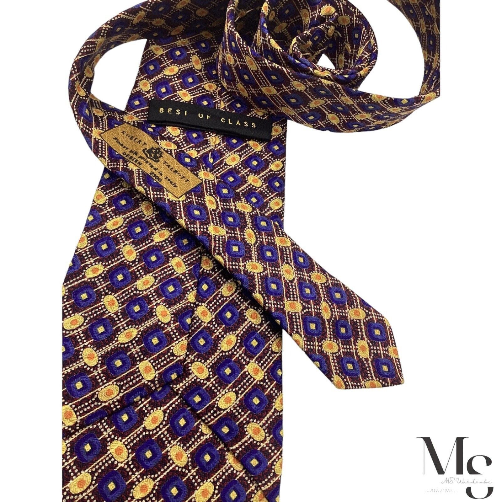 Robert Talbott ROBERT TALBOTT Brown Blue & Gold Geometric Silk Tie Printed Size ONE SIZE - 5 Thumbnail