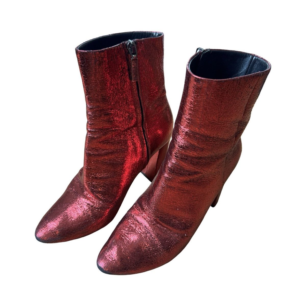 Saint Laurent Paris × Yves Saint Laurent Saint Laurent Paris Lou Crackled Red Metallic Leather Bootie Size US 10 / IT 40 - 1 Thumbnail