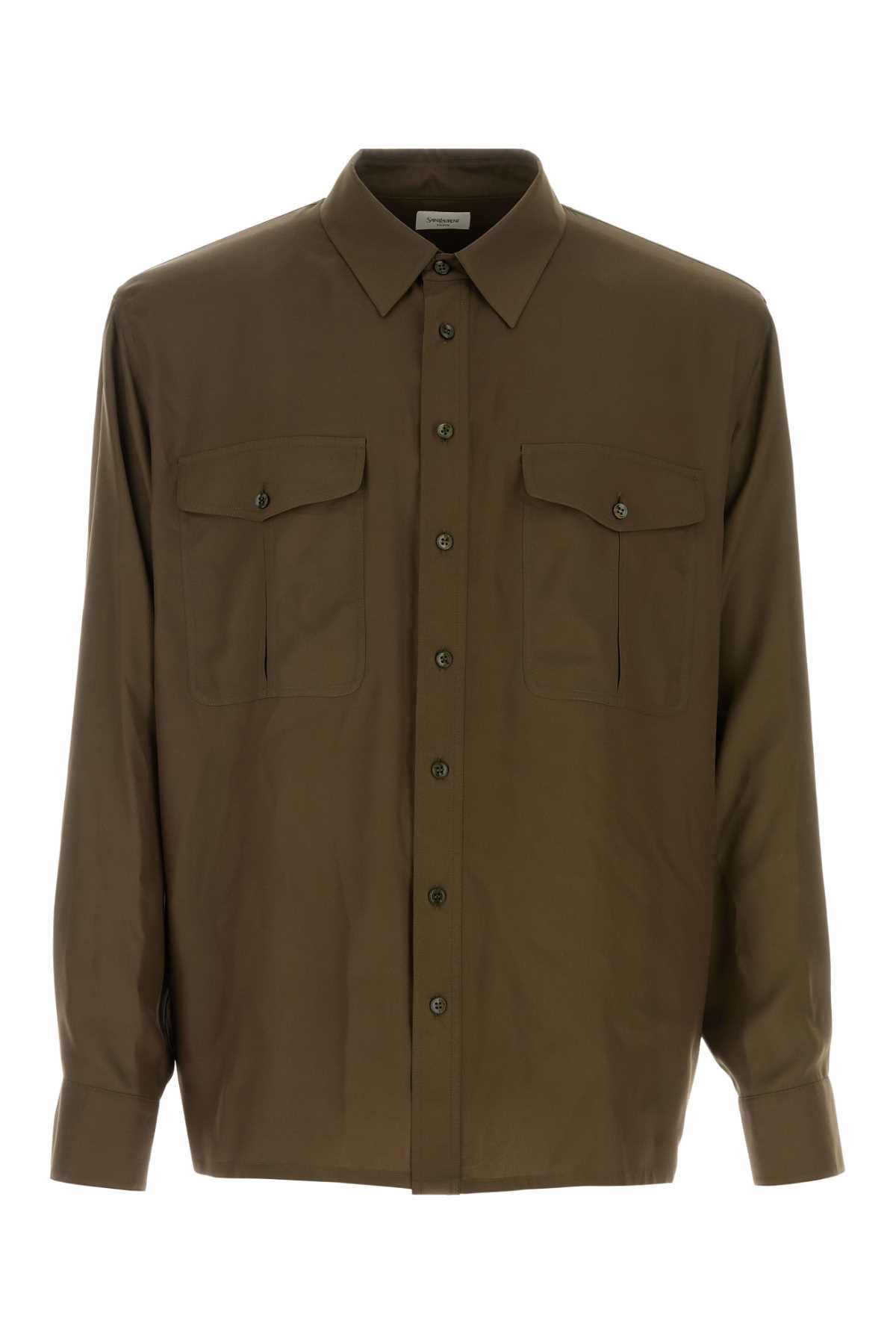 Saint Laurent Paris Olive Green Silk Shirt Size US L / EU 52-54 / 3 - 1 Thumbnail