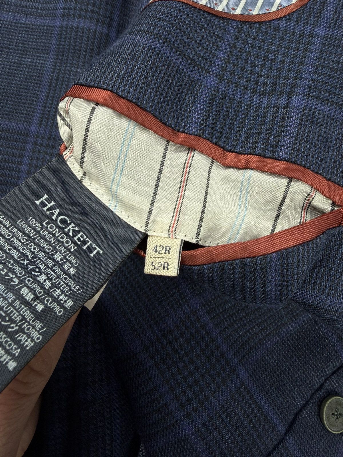 Hackett Hackett London Navy Linen Blazer Blue Check 42R 52R Size 42R - 13 Thumbnail