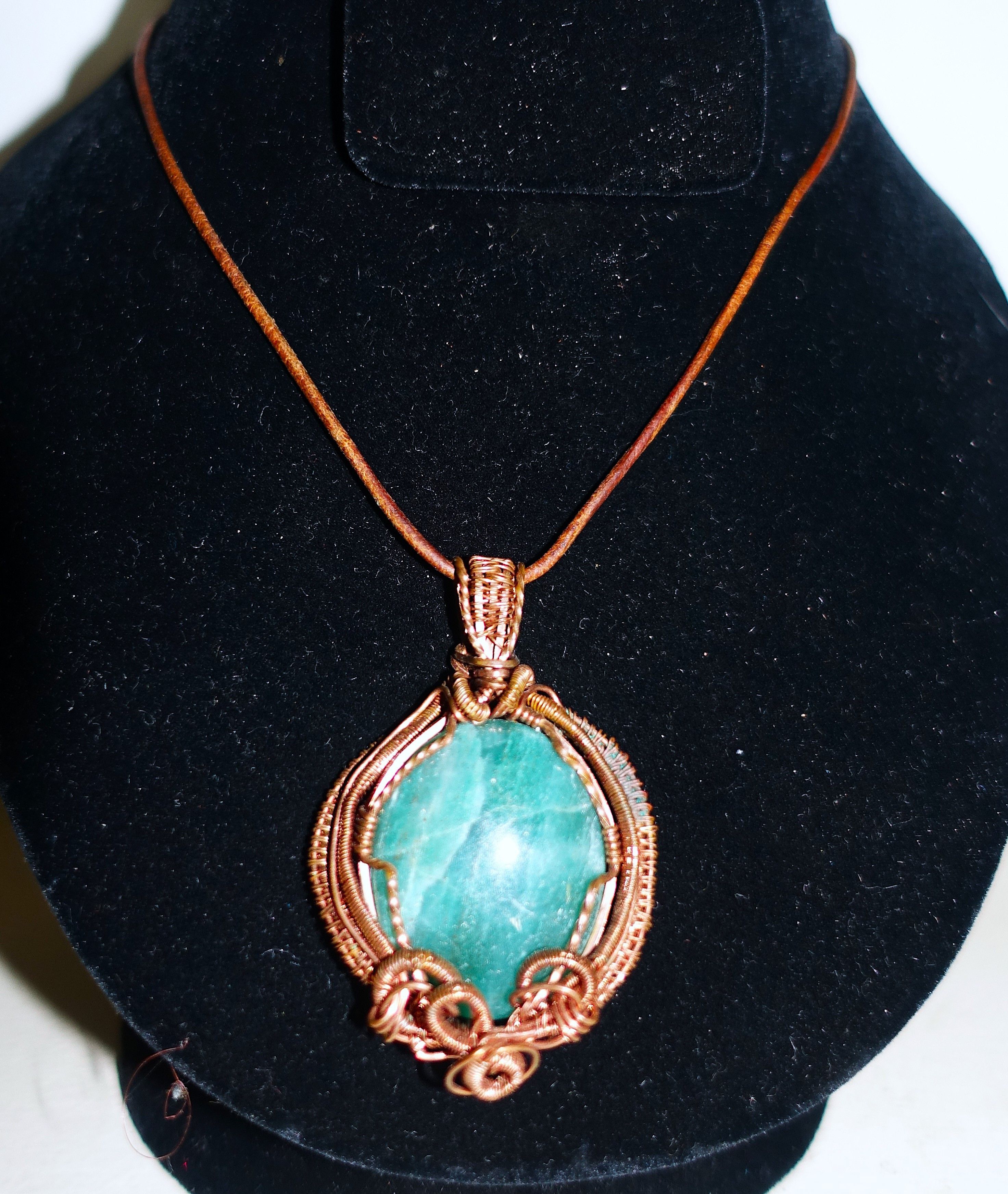 Other Copper Leather Green Stone Boho Unisex Necklace Size ONE SIZE - 3 Thumbnail