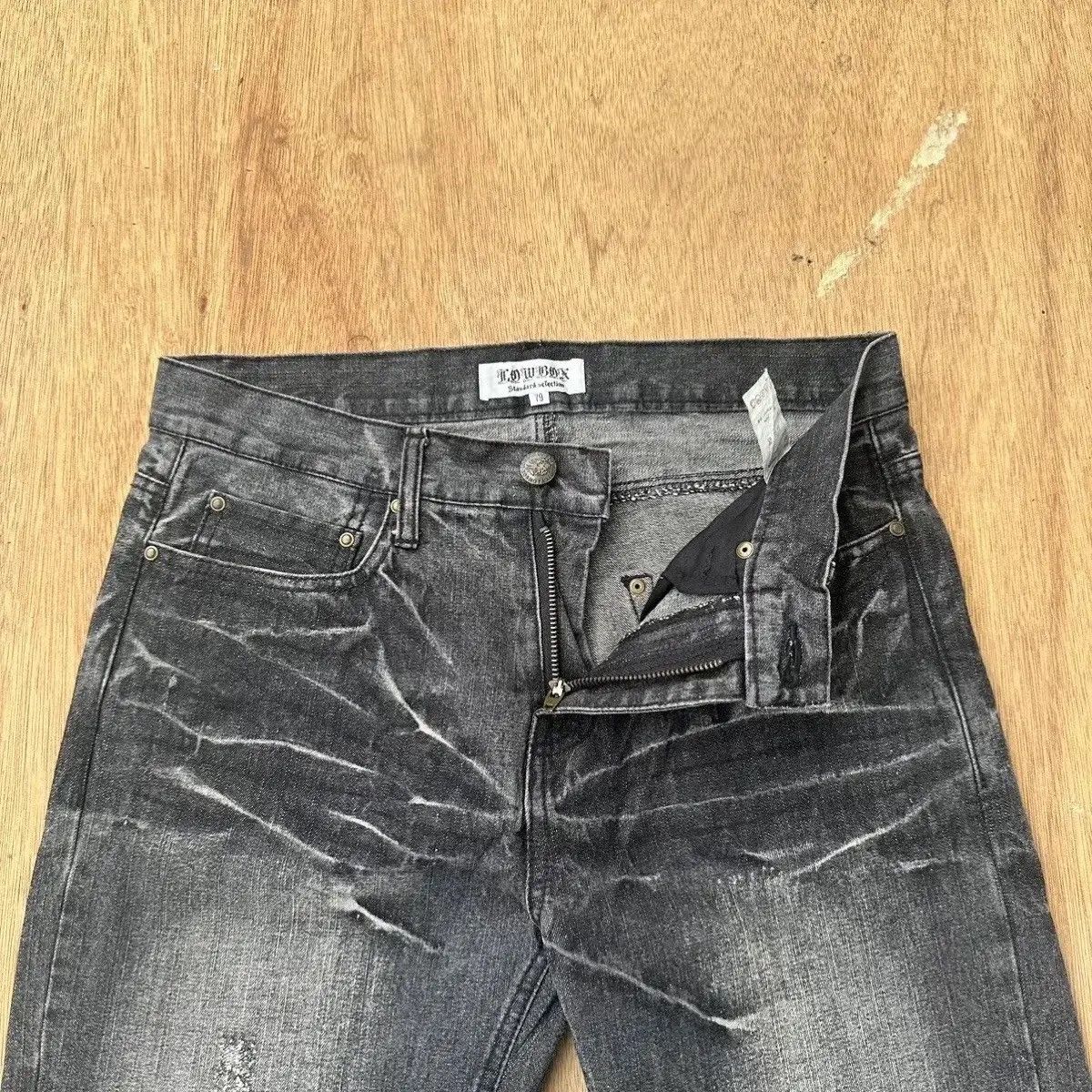 LOWBOX SICKS 🔥VINTAGE LOWBOX JEANS PUNK FLARE WASHED BLACK BONDAGE Size US 31 - 7 Thumbnail