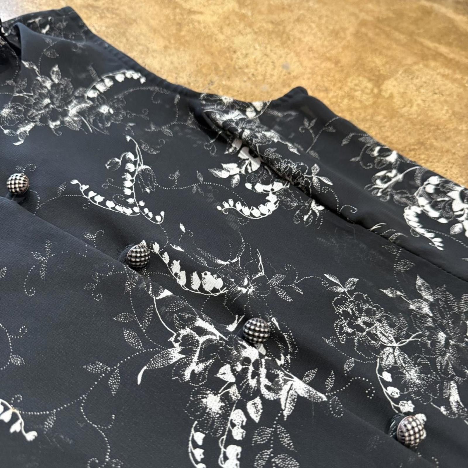 Designer Sheer Black Floral Button Down Dress Size S / US 4 / IT 40 - 2 Thumbnail