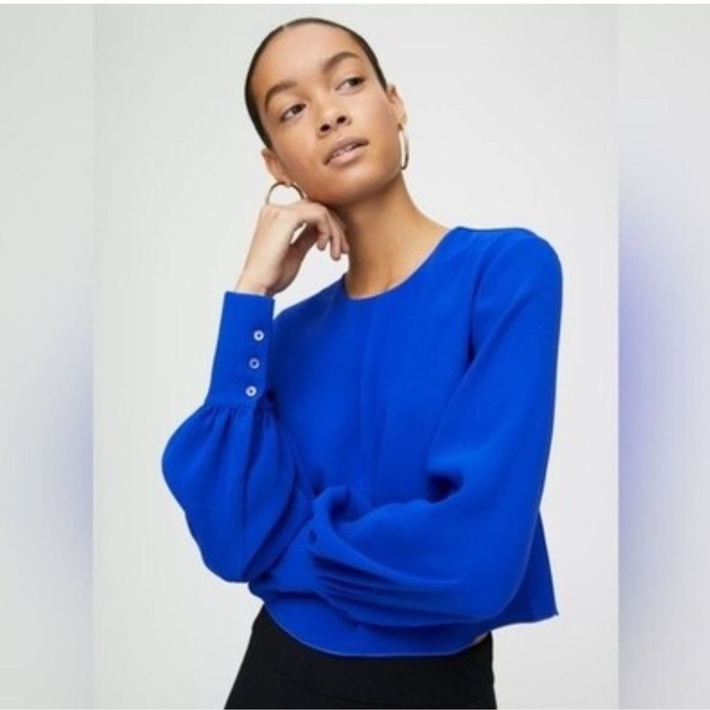 Aritzia Babaton Blue Buttoned Crop Blouse Size XS / US 0-2 / IT 36-38 - 1 Thumbnail