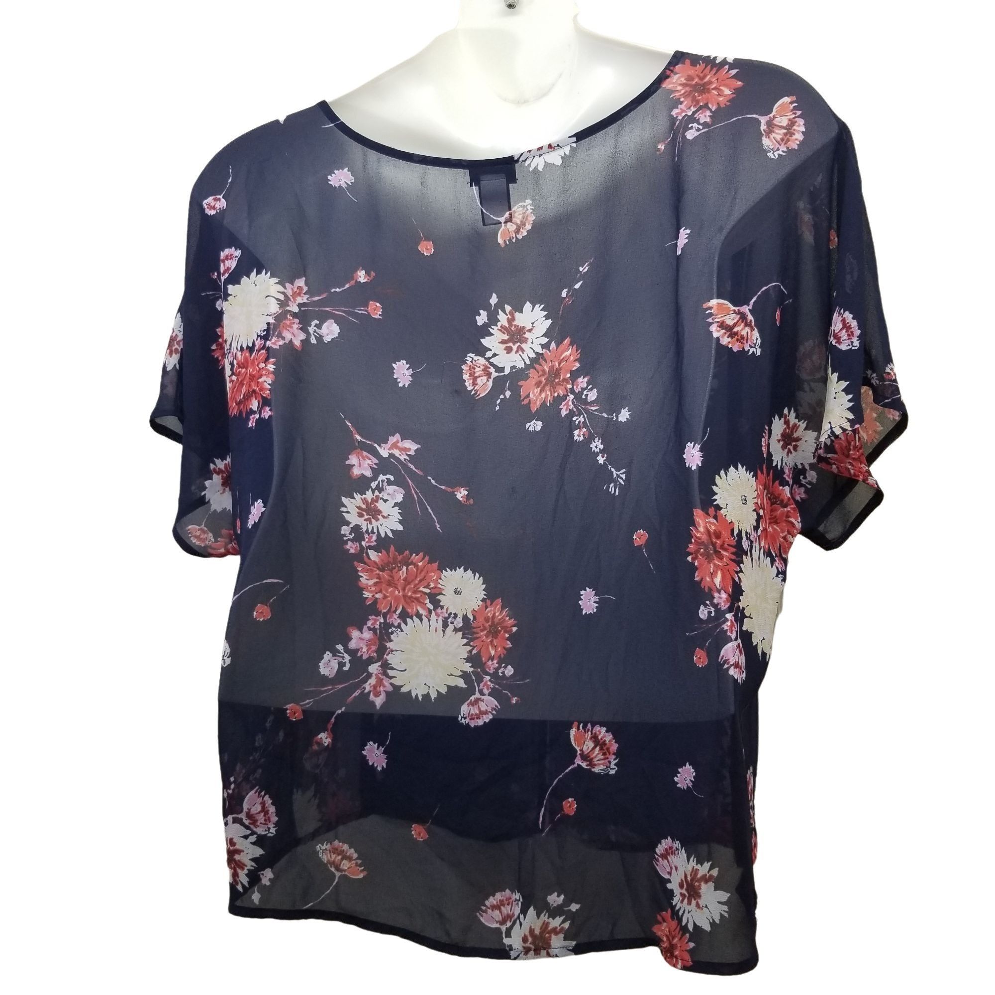 Torrid Torrid 0 Blue Floral Sheer Top V Neck 12 L Dainty Flowers Bu Size L / US 10 / IT 46 - 4 Thumbnail