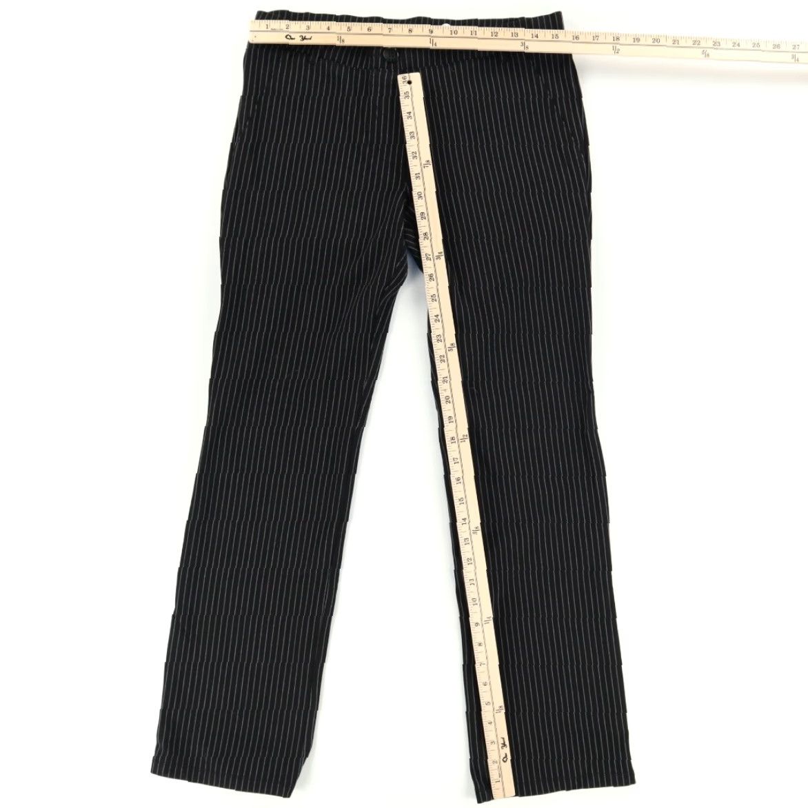 Vintage Betabrand Straight Leg Yoga Rayon Woven Pants Black Striped Women's L Size 36" / US 14 / IT 50 - 3 Thumbnail