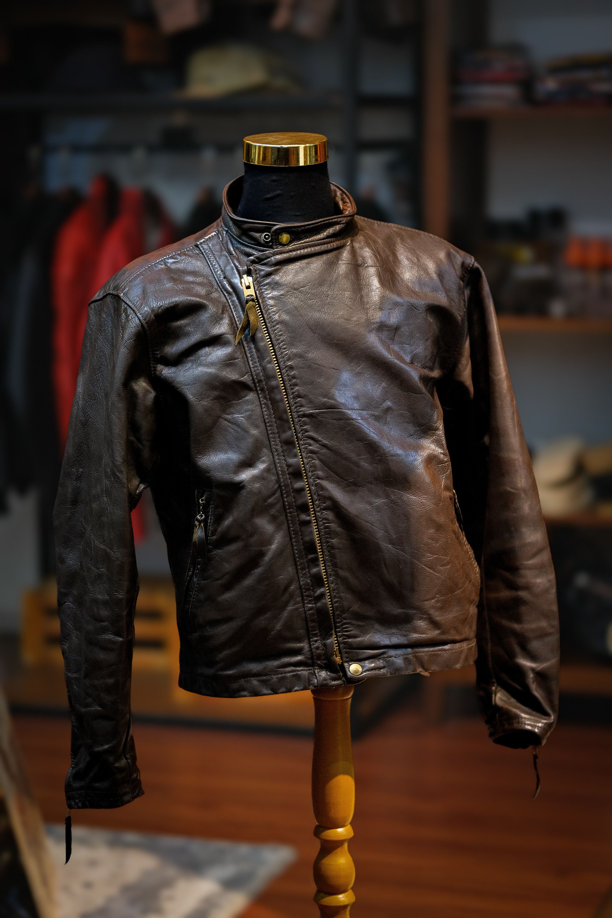 image of Langlitz Leathers Vintage 60S Cafe Horsehide Leather Jacket in Brown, Men's (Size XL)