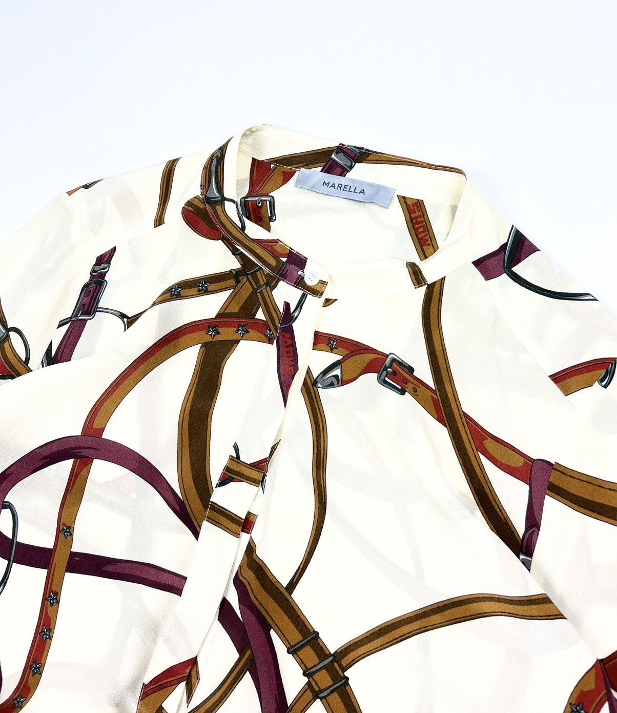 Marella Marella Silk Blouse Scarf Print Equestrian Hermes Style Size L / US 10 / IT 46 - 6 Thumbnail