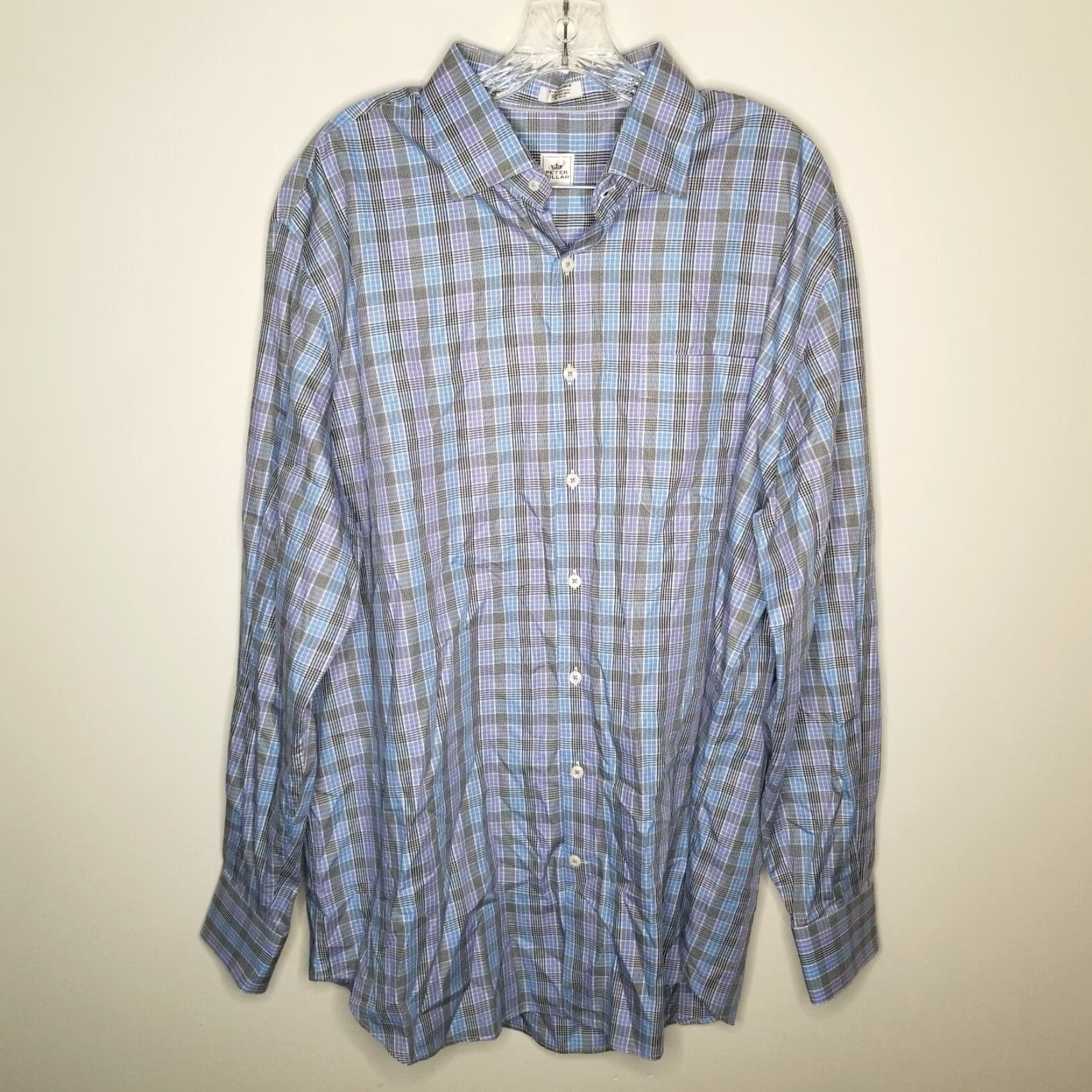 Peter Millar Peter Millar Mens Blue Purple Plaid Long Sleeve Button-Up Size XL Size US XL / EU 56 / 4 - 2 Thumbnail
