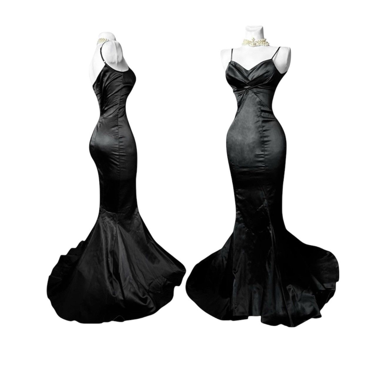 Vintage Iconic black satin draped dress Size S / US 4 / IT 40 - 1 Thumbnail
