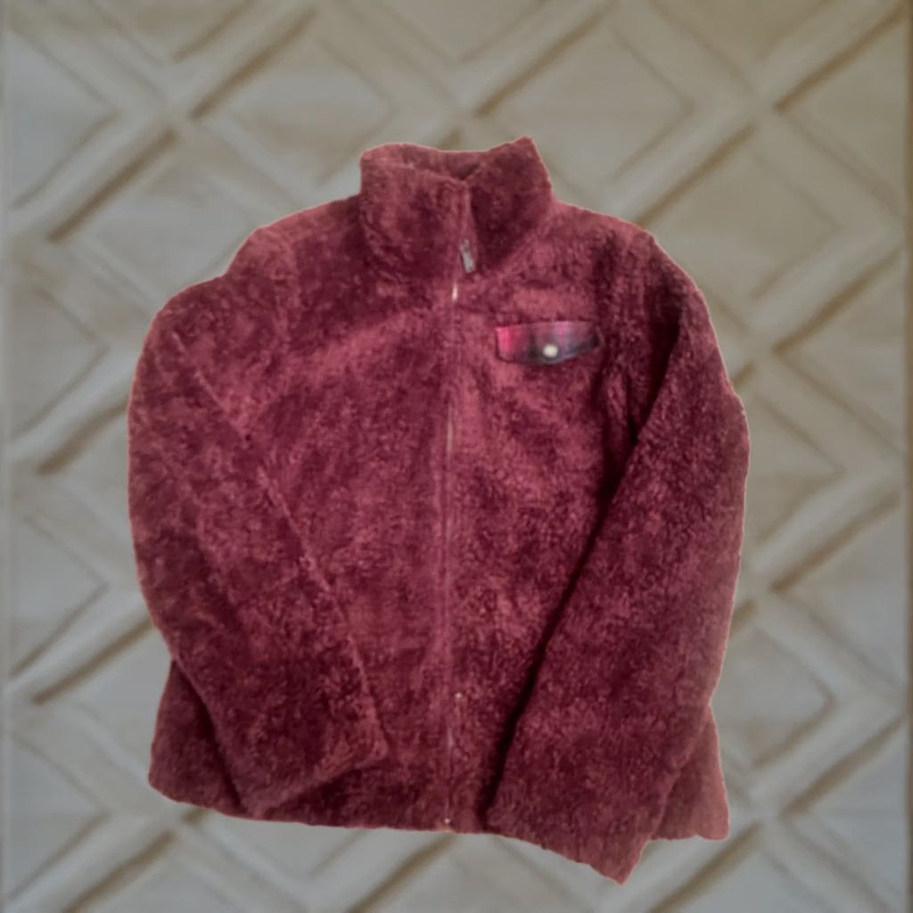 Pendleton VINTAGE Pendleton Deep Pile Sherpa Burgundy Full Zip Plaid Wool Accents Women’s Small Jacket S Womens Size S / US 4 / IT 40 - 1 Thumbnail