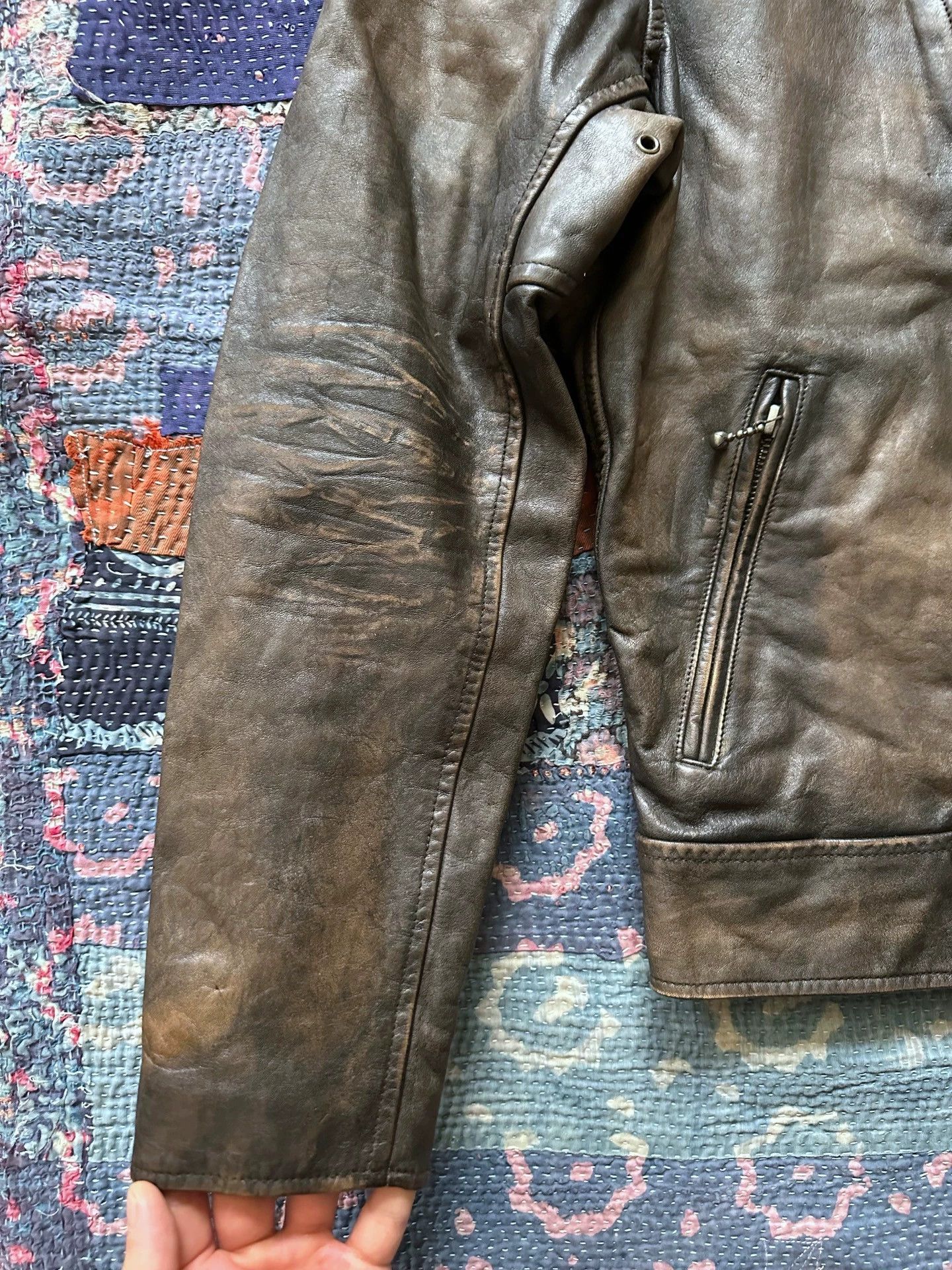 RRL Ralph Lauren RRL Biker Zip-Up Distressed Leather Jacket M Size US M / EU 48-50 / 2 - 5 Thumbnail
