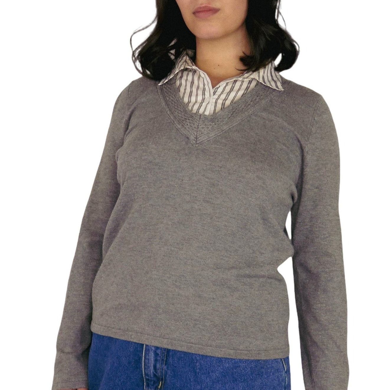Vintage Y2k Vintage Gray Layered Collared Preppy Sweater Medium Size M / US 6-8 / IT 42-44 - 7 Thumbnail
