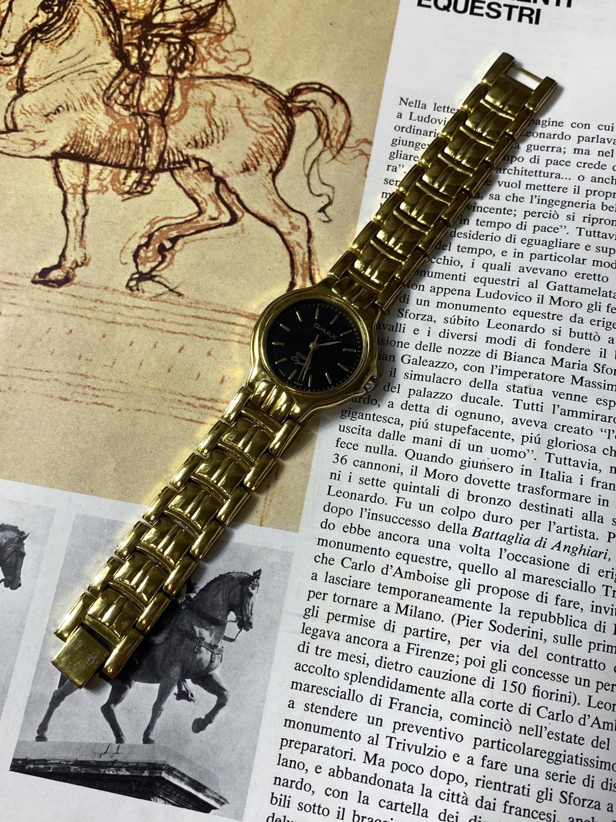 Japanese Brand OMAX Crystal Watch. Vintage Gold Tone Case. Black Dial Size ONE SIZE - 1 Thumbnail