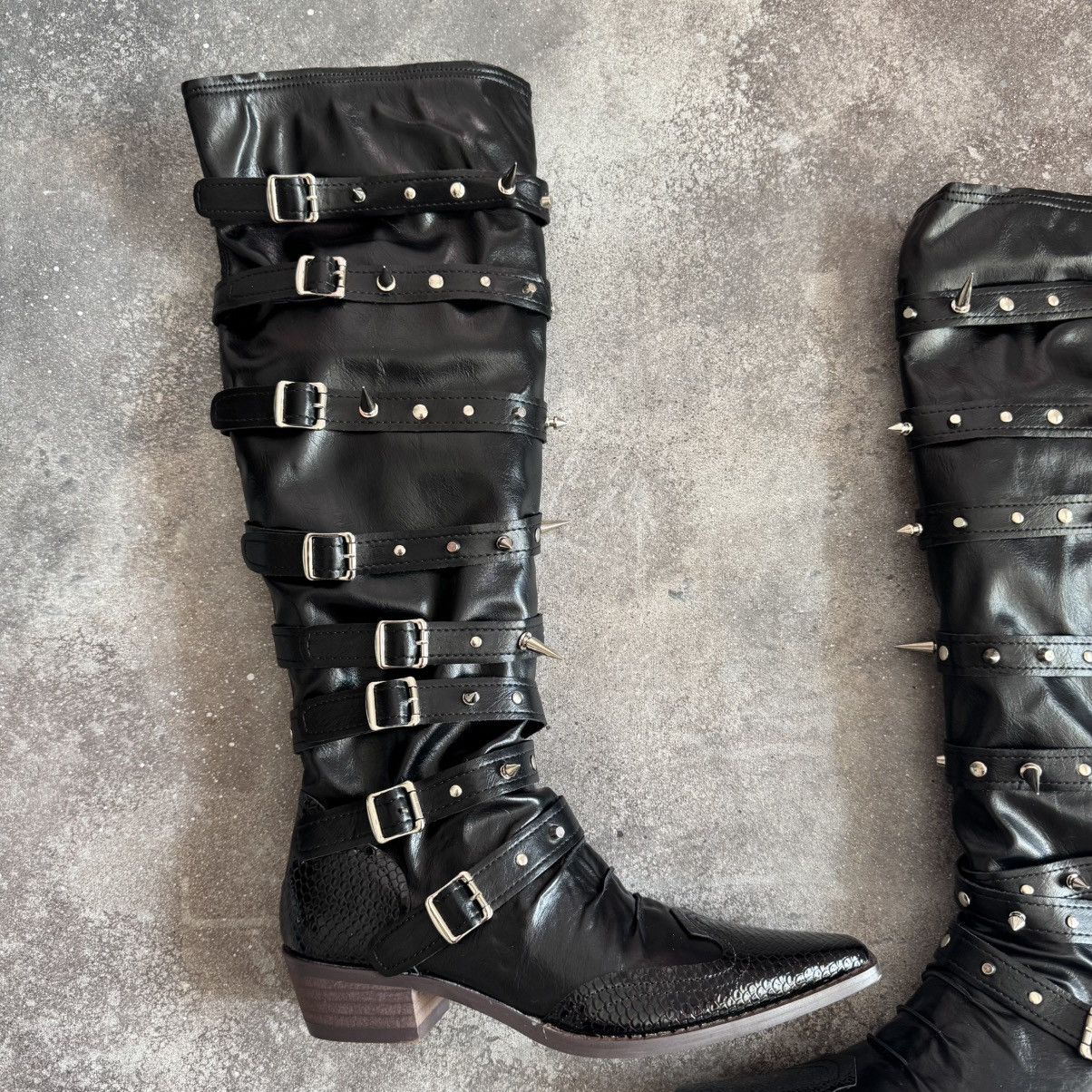 If Six Was Nine Opium Punk Rock Glam Leather Tall Boots (Rick Owen’s Vibe) Size US 8 / IT 38 - 5 Thumbnail