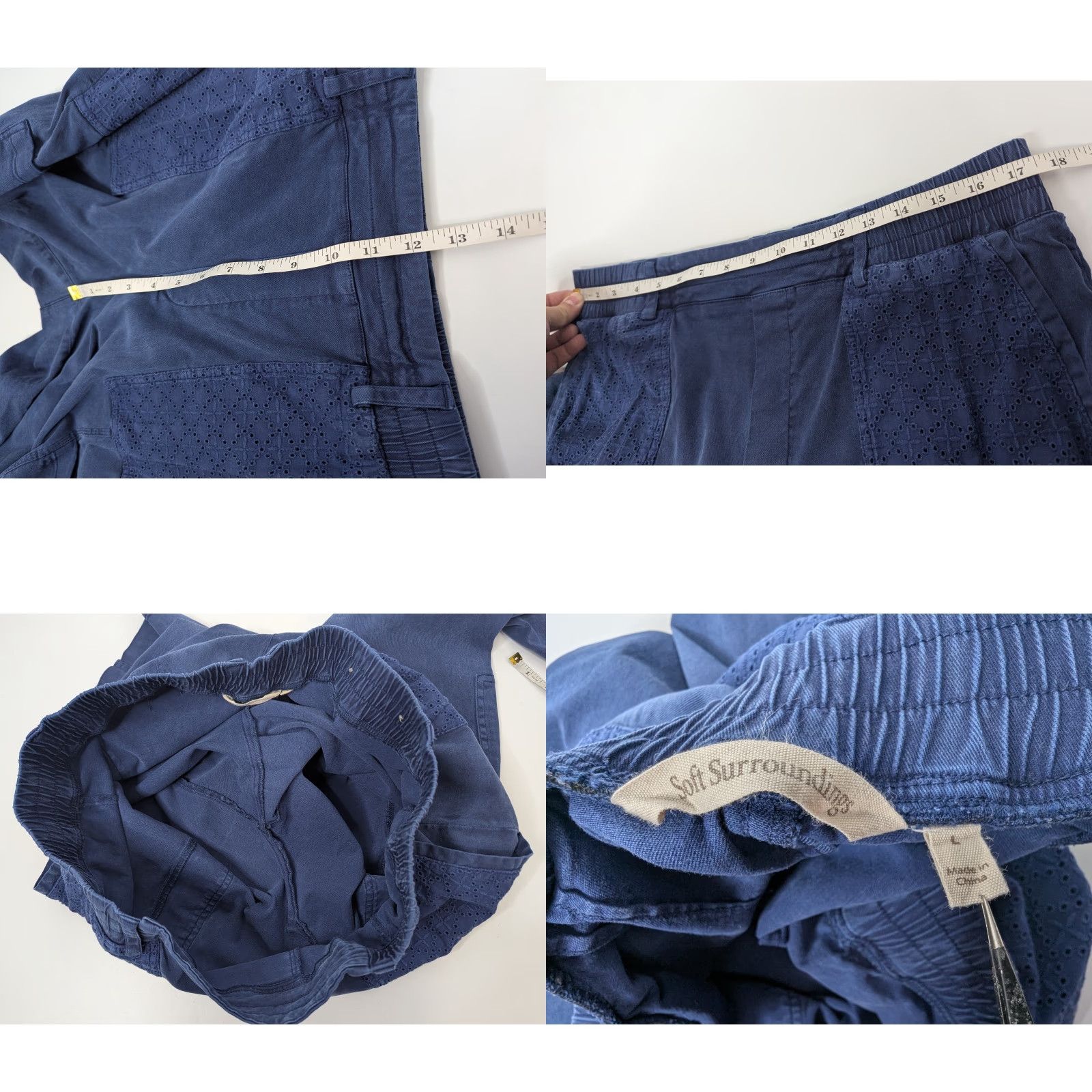 Soft Surroundings Soft Surroundings Blue Pants Cargo Pull On Pockets Eyelet Lace High Rise Casual Travel Linen Lyocell Cotton Spandex Tapered Regular Women" Size 36" / US 14 / IT 50 - 8 Thumbnail