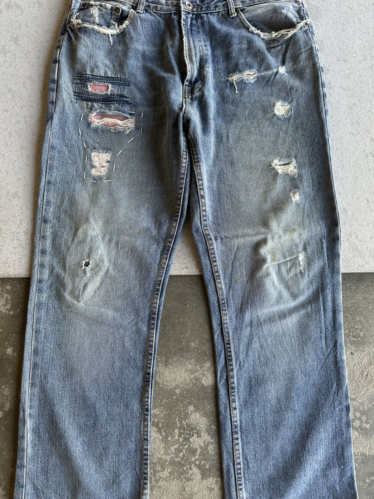Body Glove SEND OFFER📌Vintage BODY GLOVE Ripped Distressed Denim Pants Size US 35 - 2 Thumbnail