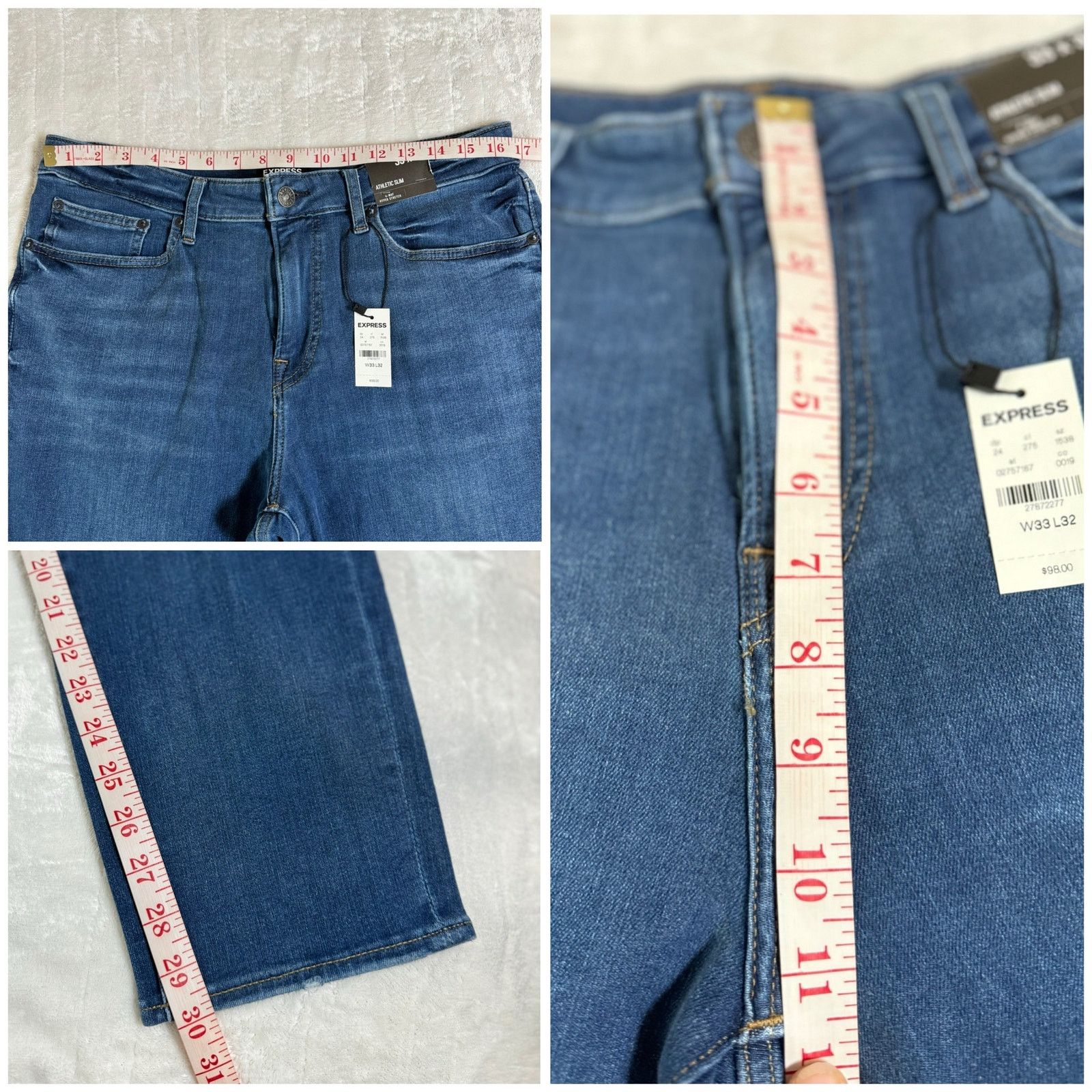 Express Express Athletic Slim Dark Wash Stretch Jeans Men’s 33 x 32 Size US 33 - 7 Thumbnail
