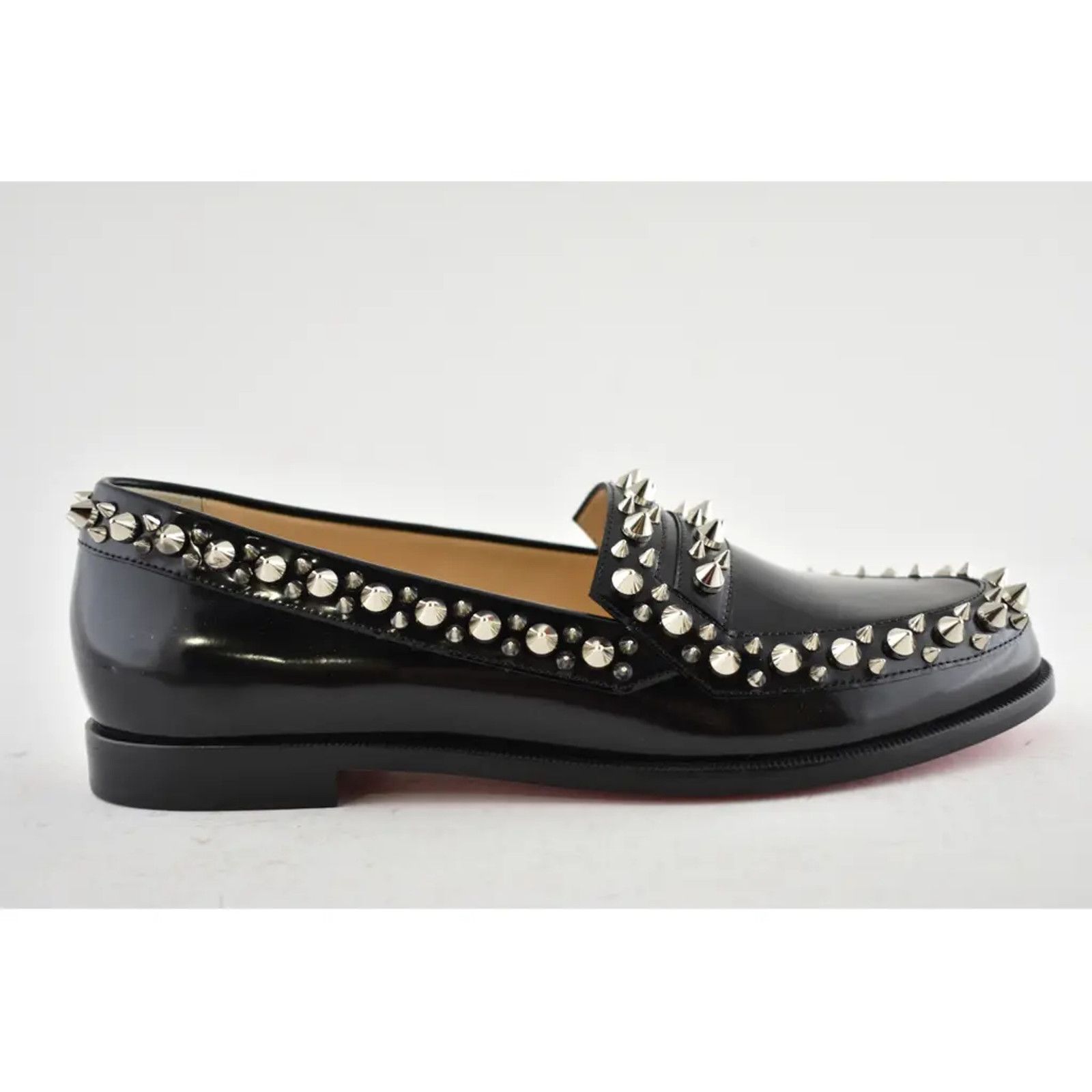 Christian Louboutin Mattia Spikes Donna Flat Black Calf Leather Slip Loafer 39 Size US 9 / IT 39 - 2 Thumbnail