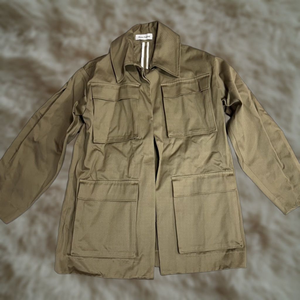 Vintage Pereira Fitzgerald Khaki Utility Jacket Coat Open Front Cotton Womens L Size L / US 10 / IT 46 - 1 Thumbnail