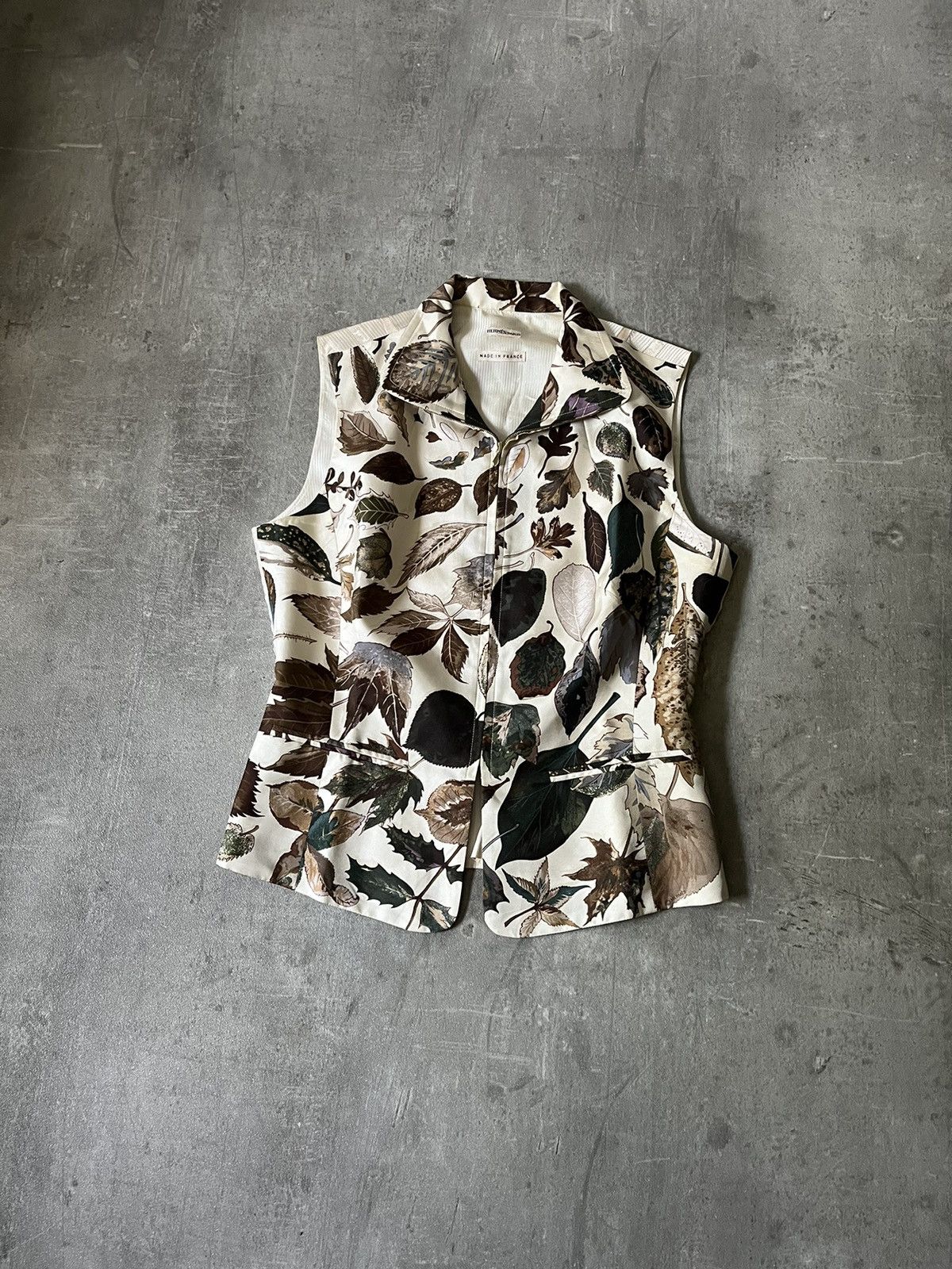 Vintage Hermes leaves silk vest zip up rare