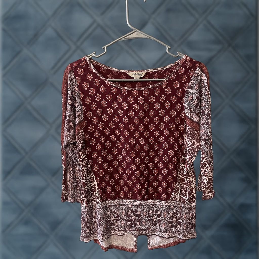 Lucky Brand Lucky Brand Top Small 3/4 Slv Pullover Pink Floral Boho Hippy Live In Love Size S / US 4 / IT 40 - 1 Thumbnail