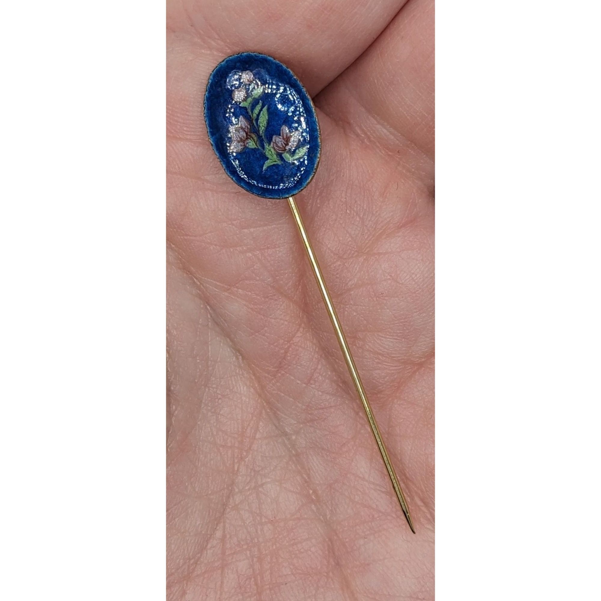 Other Vintage Blue Floral Enamel Stick Pin Gold-Tone Accent Hand-P Size ONE SIZE - 2 Thumbnail