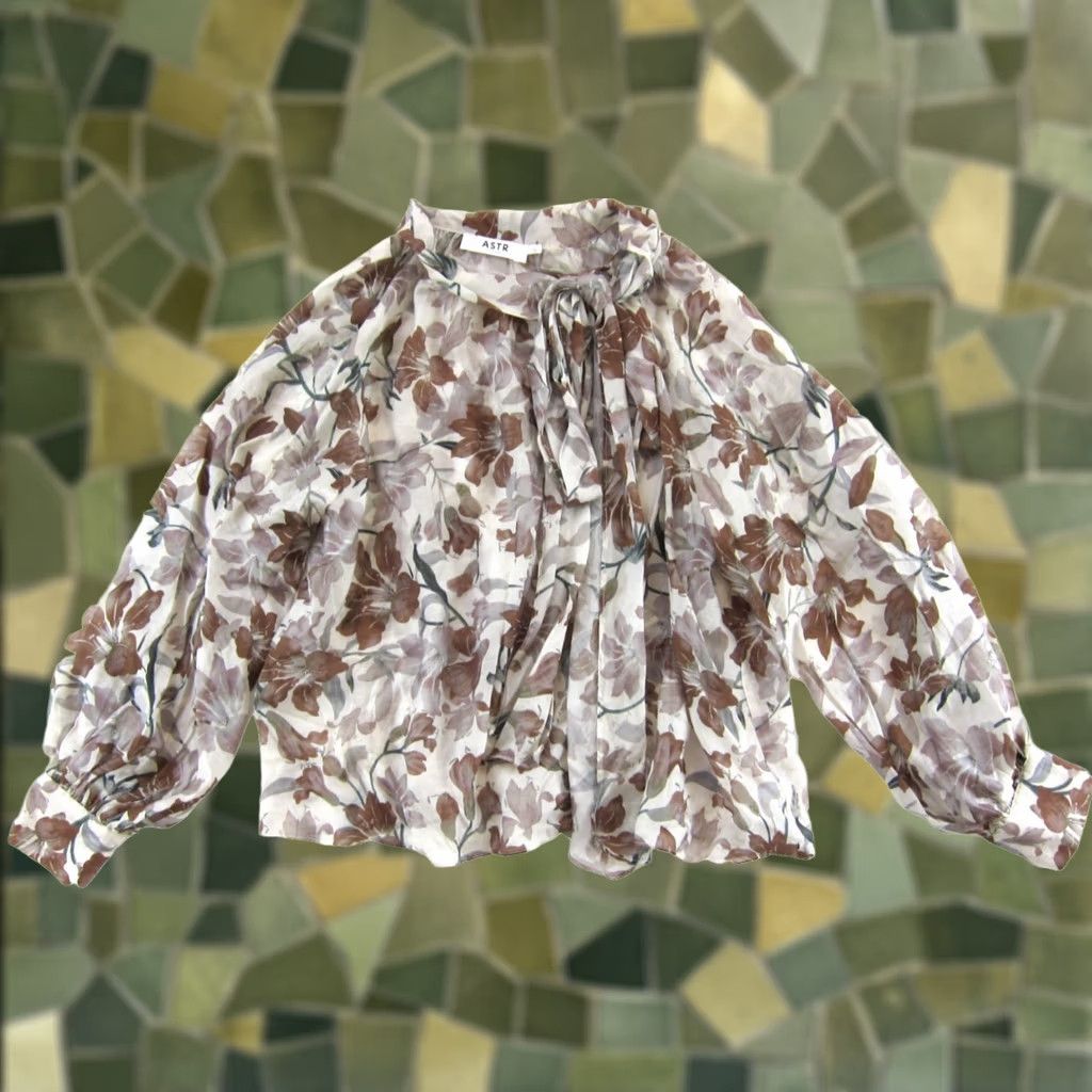 Vintage ASTR The Label Blouse Long Sleeve High Neck Floral Brown L Womens Size L / US 10 / IT 46 - 1 Thumbnail