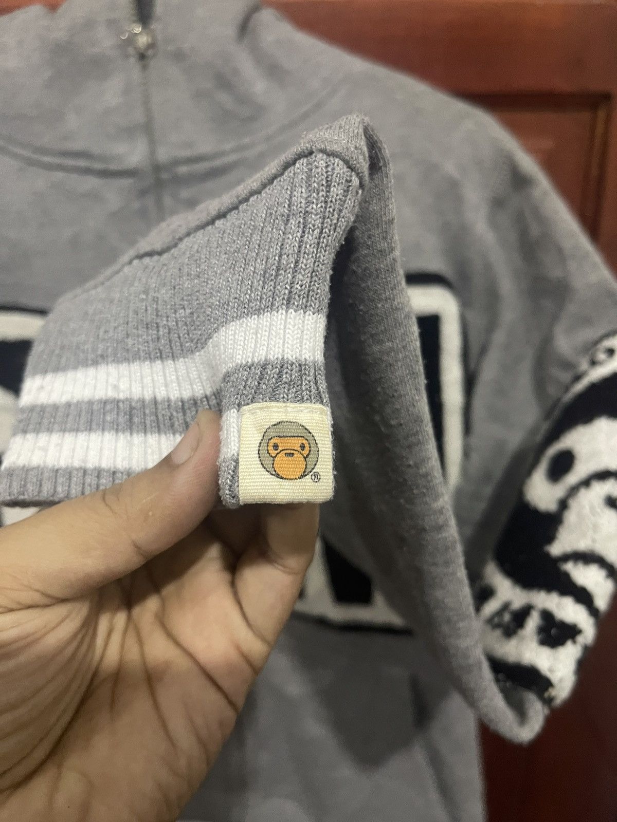 Vintage Vintage Bape Baby Milo Gray Varsity Jacket Size US M / EU 48-50 / 2 - 3 Thumbnail