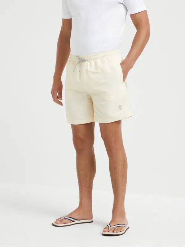 Brunello Cucinelli o1s1wg110526 Logo-Print Swim Shorts in Neutrals Size US 34 / EU 50 - 3 Thumbnail