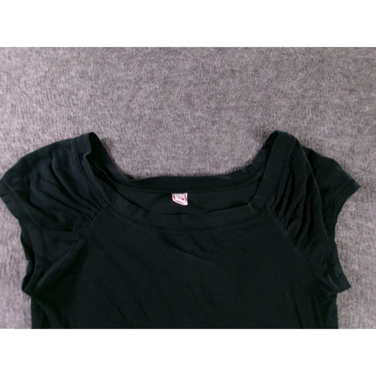 Vintage Poof Womens T-Shirt Scoop Neck Ruched Cap Sleeve Black Medium Casual Everyday Ongoing Basic Size M / US 6-8 / IT 42-44 - 2 Thumbnail