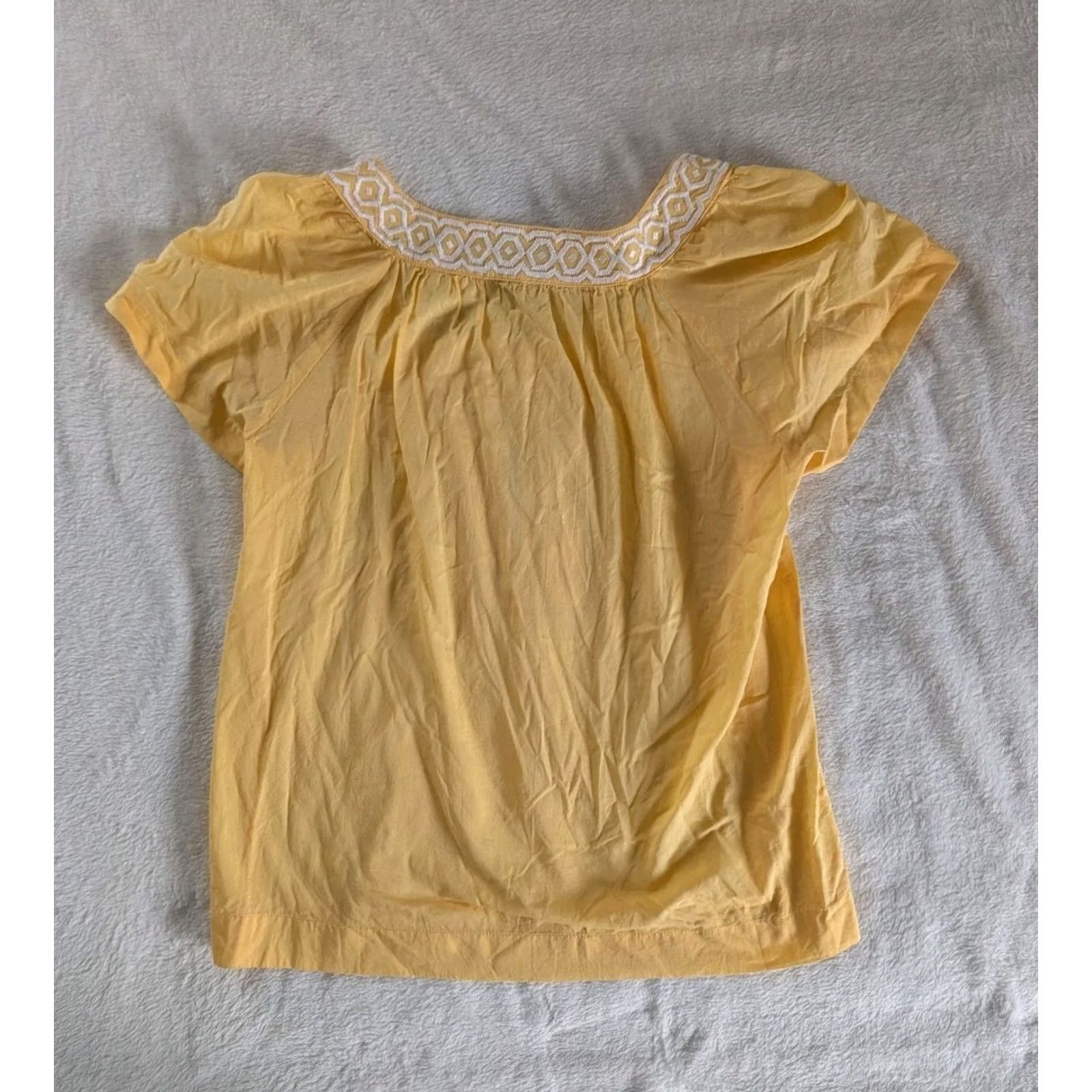 Loft Loft Yellow & White Embroidered Short Sleeve Peasant Top Womens Sz S 100% Cotton Shirt Blouse Womens S Yellow Embroidered Peasant 100% Cotton Size S / US 4 / IT 40 - 6 Thumbnail