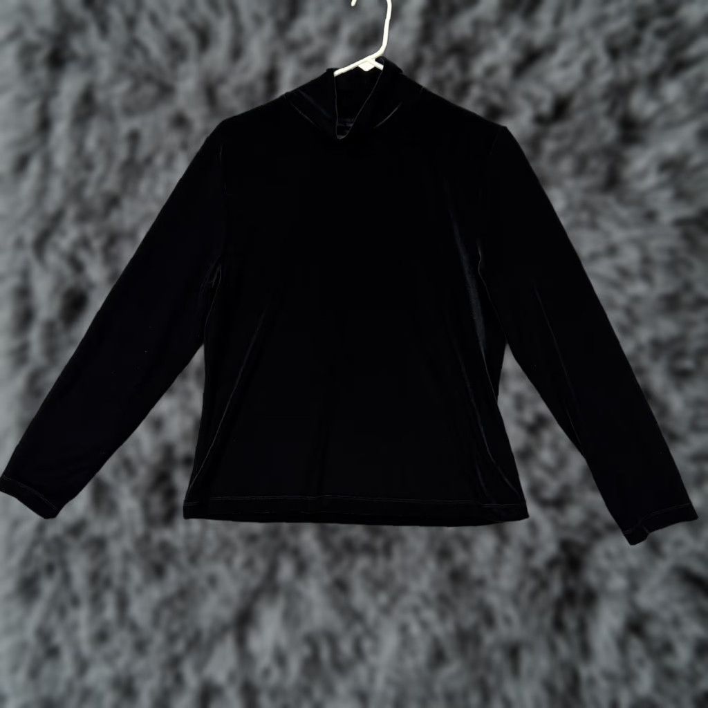 Lands' End Lands' End Blouse Top L Black Velvet Mock Neck Long Sleeve Women Witchy Chic Whimsigoth Vintage No (if avoid N/A) Size L / US 10 / IT 46 - 1 Thumbnail