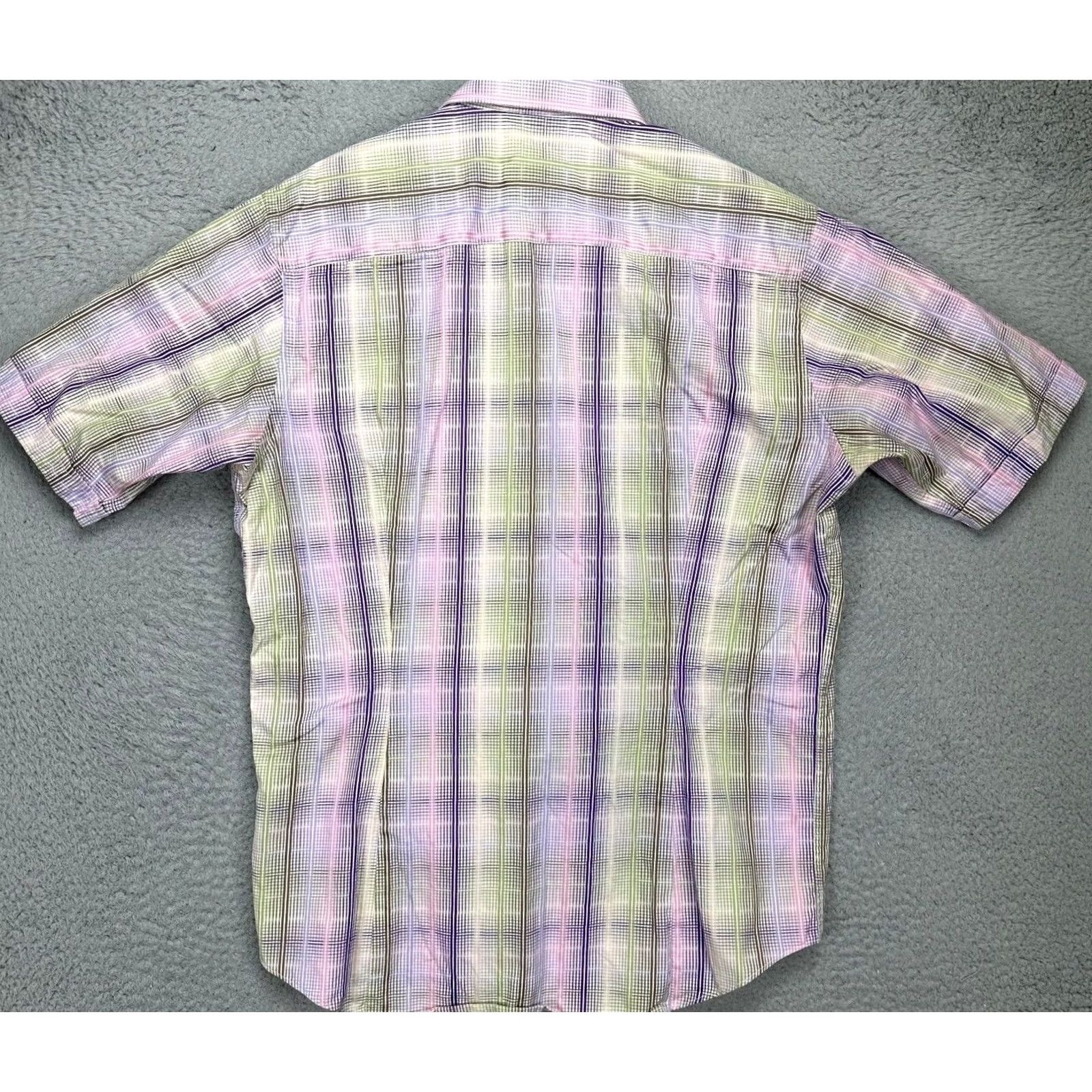 BUGATCHI BUGATCHI Button Up Shirt Mens Medium Plaid 100% Cotton Short Sleeve Multi Color Casual Chest 44 in Cotton Regular Fit 2XL? Size US XXL / EU 58 / 5 - 3 Thumbnail