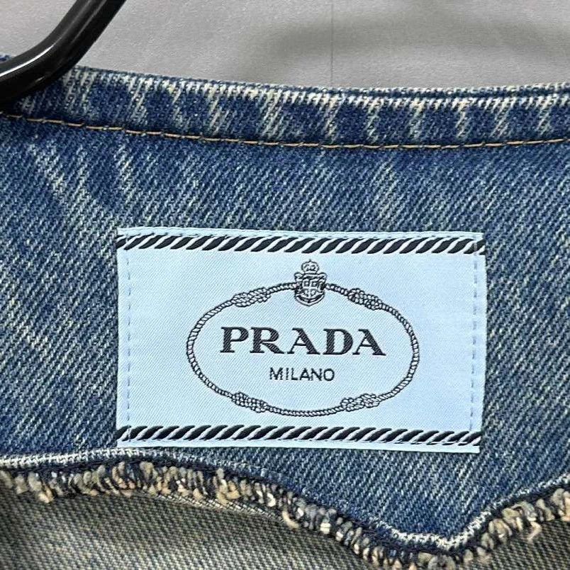 Prada PRADA Washed Blue Denim Jacket Triangle Crystal Logo Size XS / US 0-2 / IT 36-38 - 6 Thumbnail