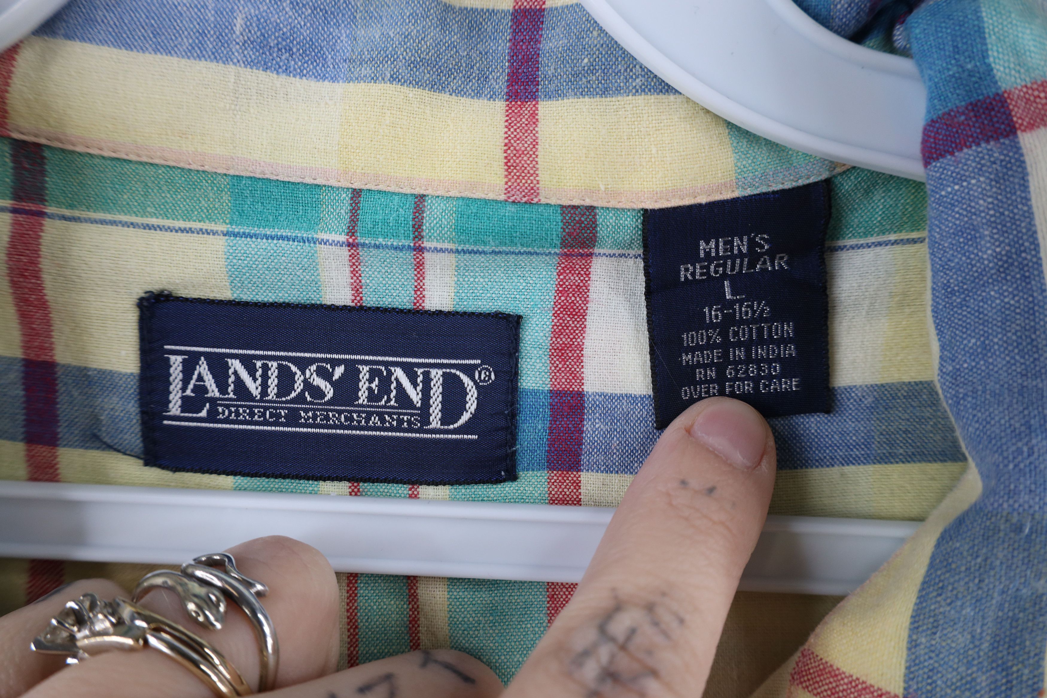 Lands' End × Vintage Vintage 90s Lands End India Madras Plaid Button Down Shirt Size US L / EU 52-54 / 3 - 7 Thumbnail