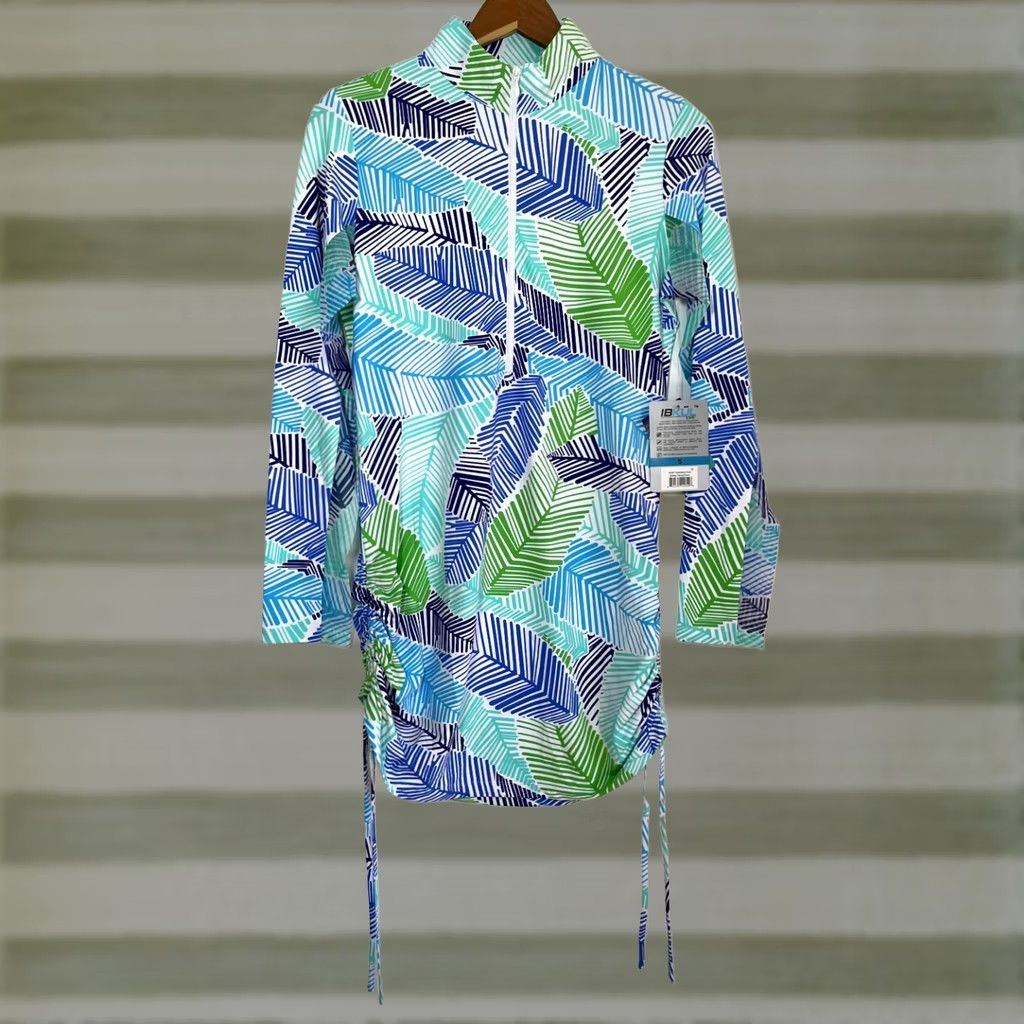 Vintage NWT Ibkul Women's Drawstring Tunic Marley Navy/Green Sz S Size ONE SIZE - 1 Thumbnail