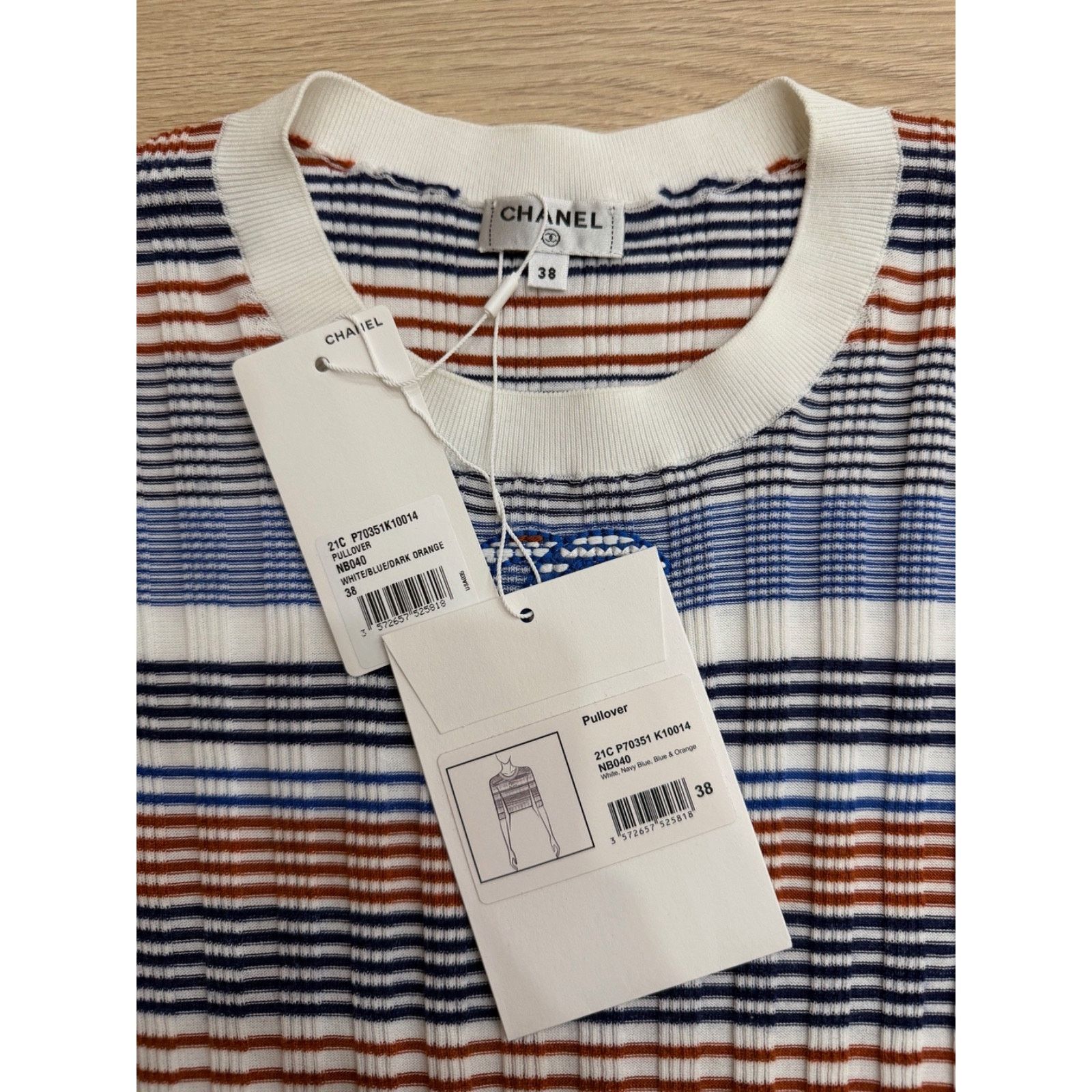 Chanel Chanel 21C Blue White Orange Striped CC Logo Top Pullover 38 Size XS / US 0-2 / IT 36-38 - 10 Thumbnail