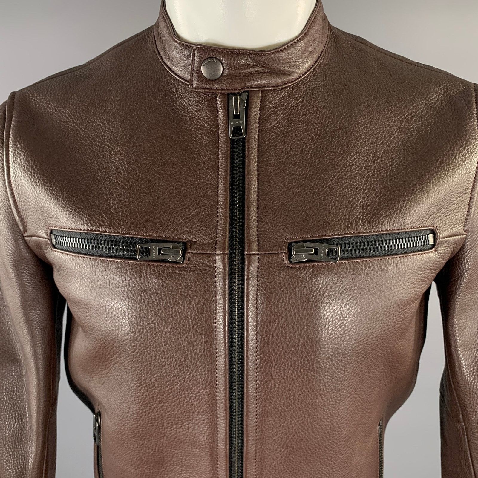 Coach COACH Size XS Brown Leather Moto Racer Jacket Size US XS / EU 42 / 0 - 2 Thumbnail