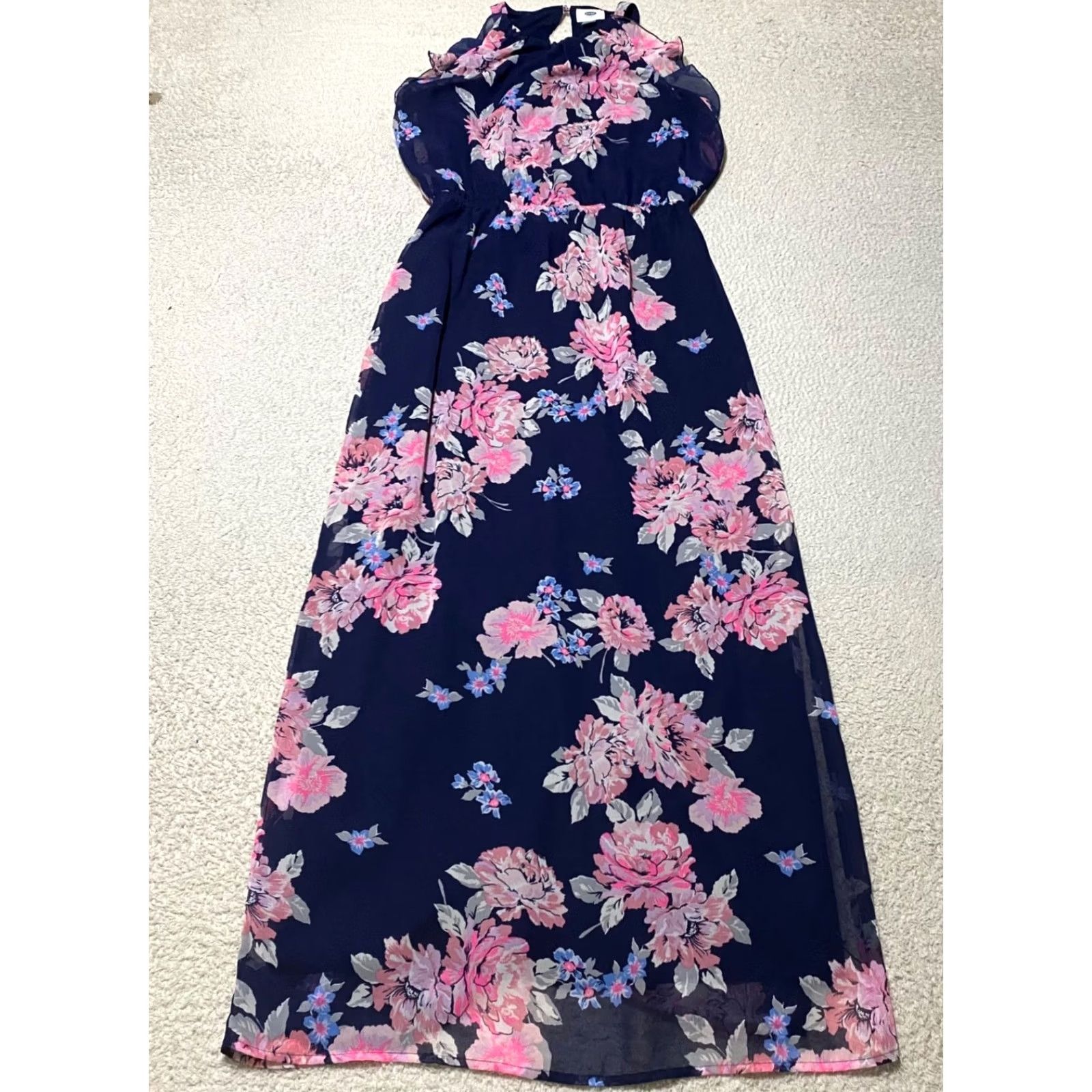 Old Navy Old Navy Womens Dress Maxi Floral Blue Chiffon Sleeveless Ruffle Keyhole Round Neck M Size M / US 6-8 / IT 42-44 - 2 Thumbnail