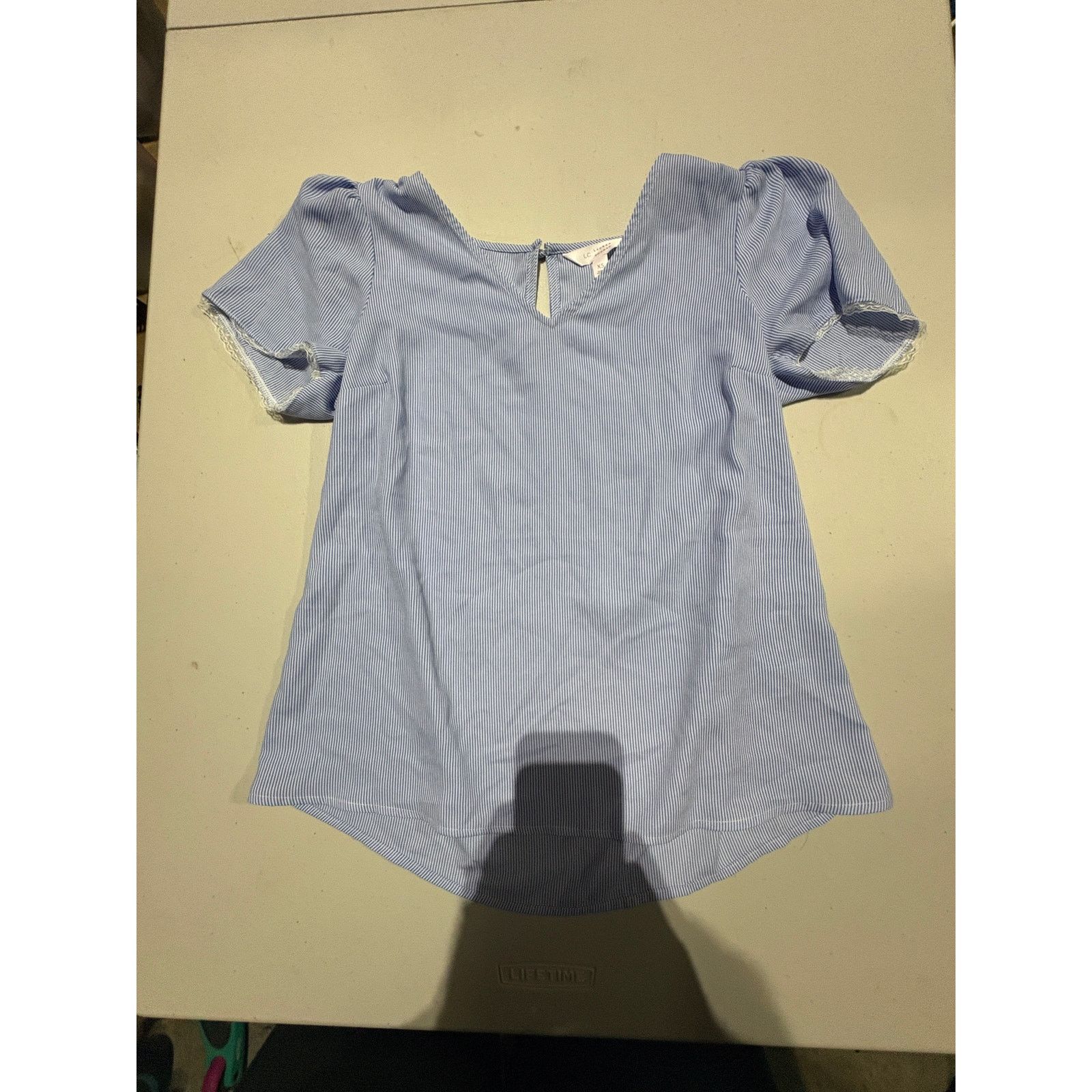 Lauren Conrad LC Lauren Conrad Women’s XS Blue White Blouse Short Sleeve Size XS / US 0-2 / IT 36-38 - 3 Thumbnail